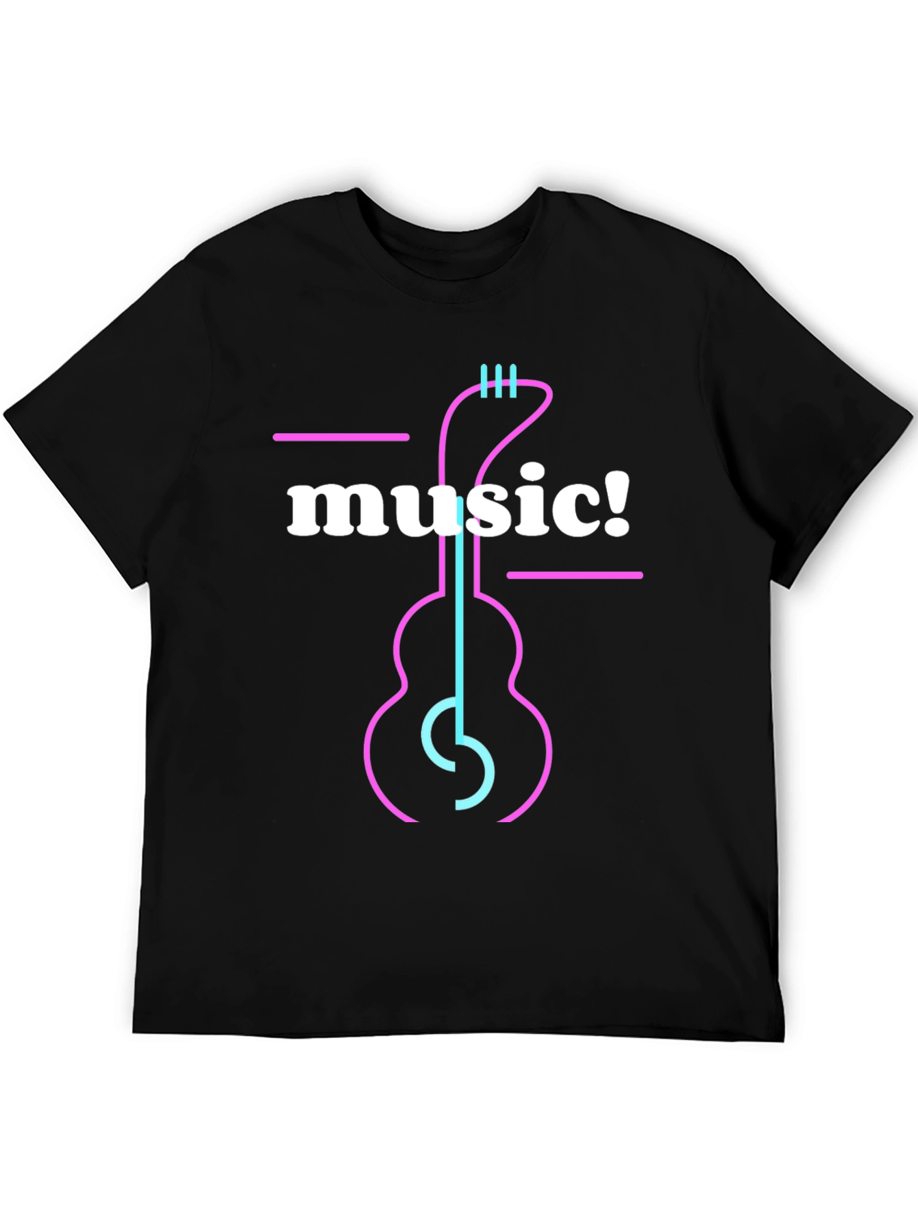 Music T-Shirt - Neon Guitar Design - Black