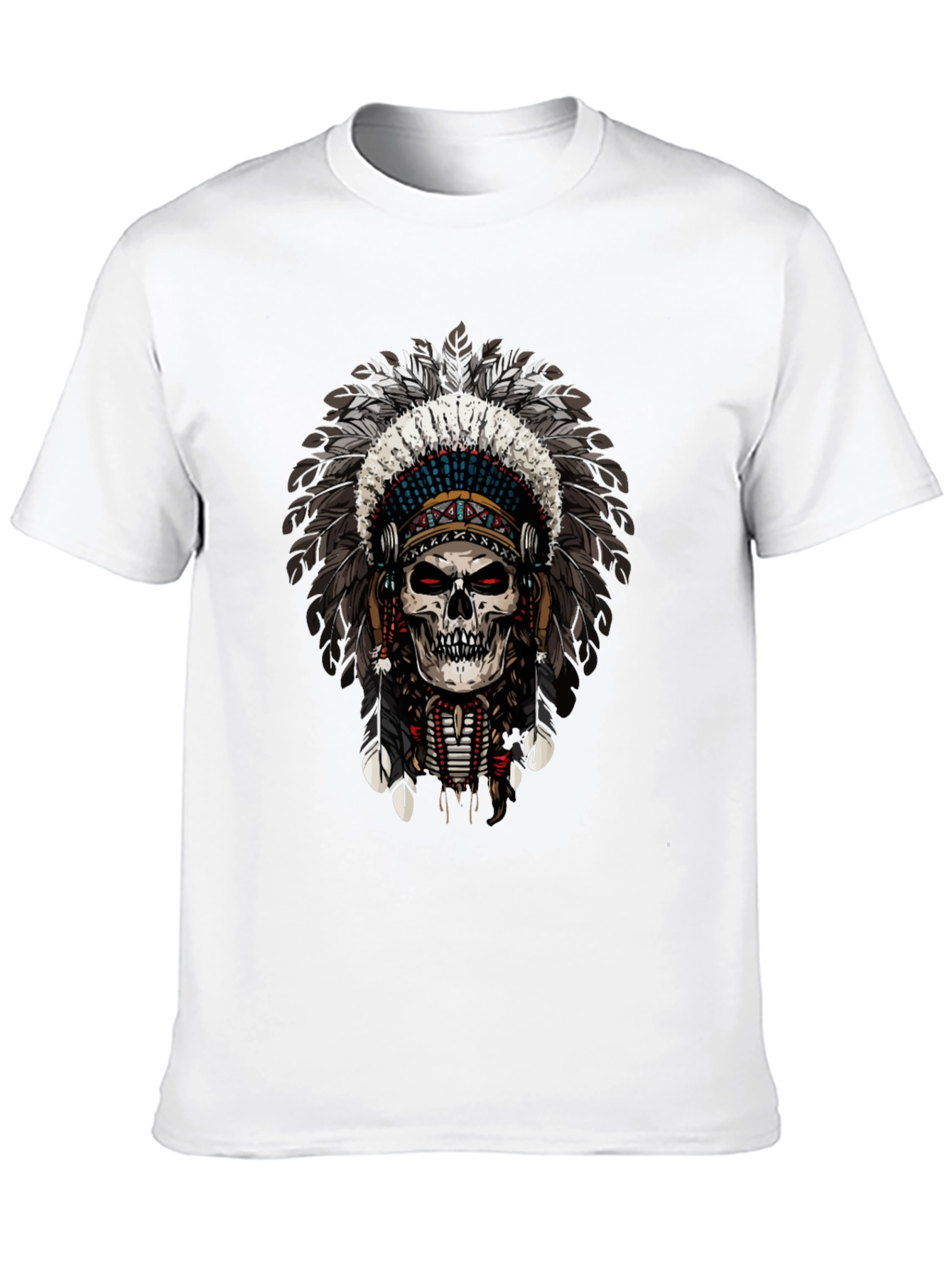 Skull Chief Feather Headdress Graphic T-Shirt