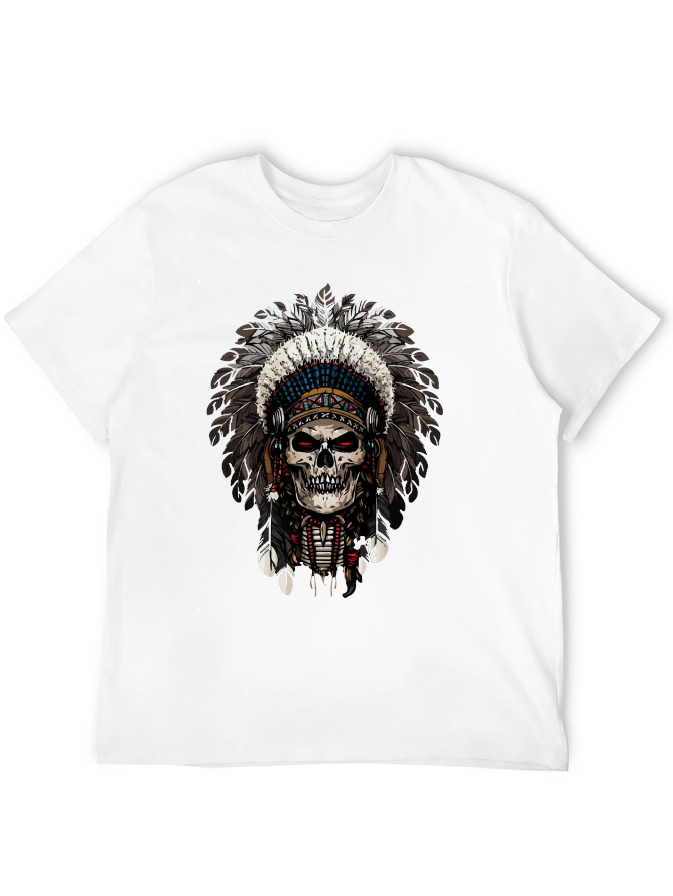 Skull Chief Feather Headdress Graphic T-Shirt