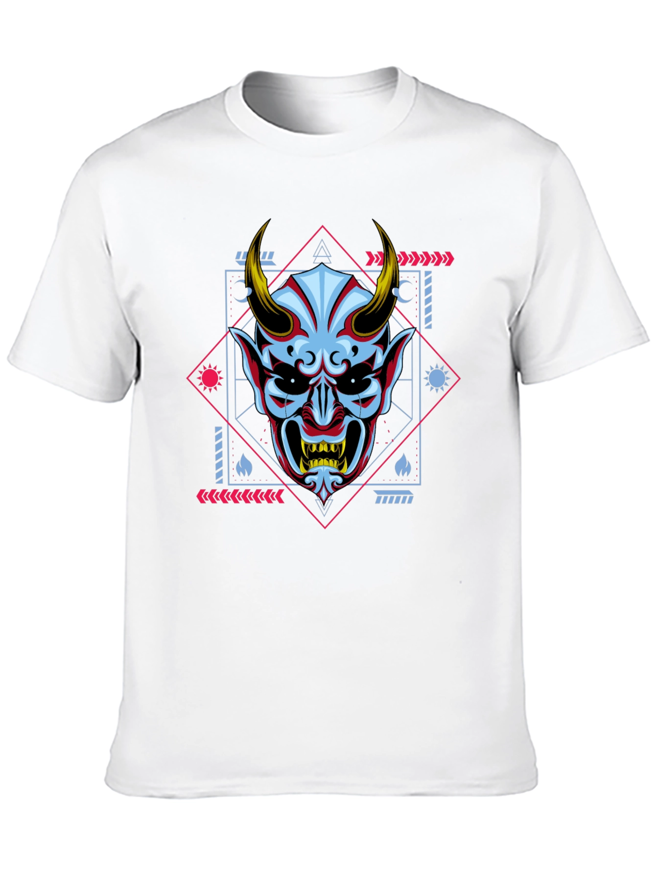 Geometric Oni Mask Graphic Tee - Black