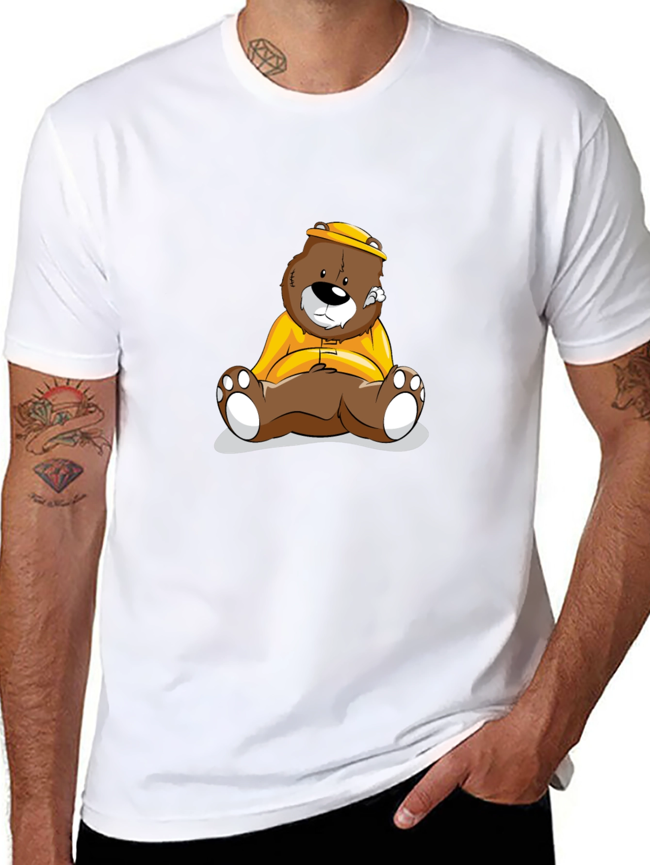 Bear Cartoon Print Black T-Shirt