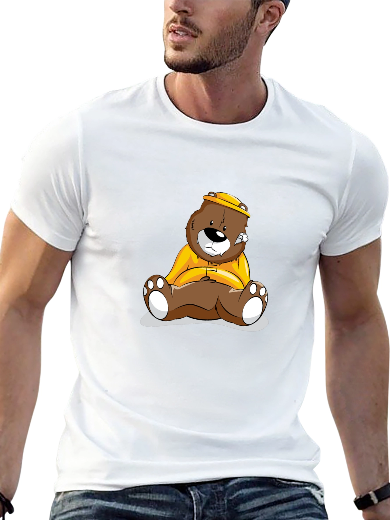 Bear Cartoon Print Black T-Shirt