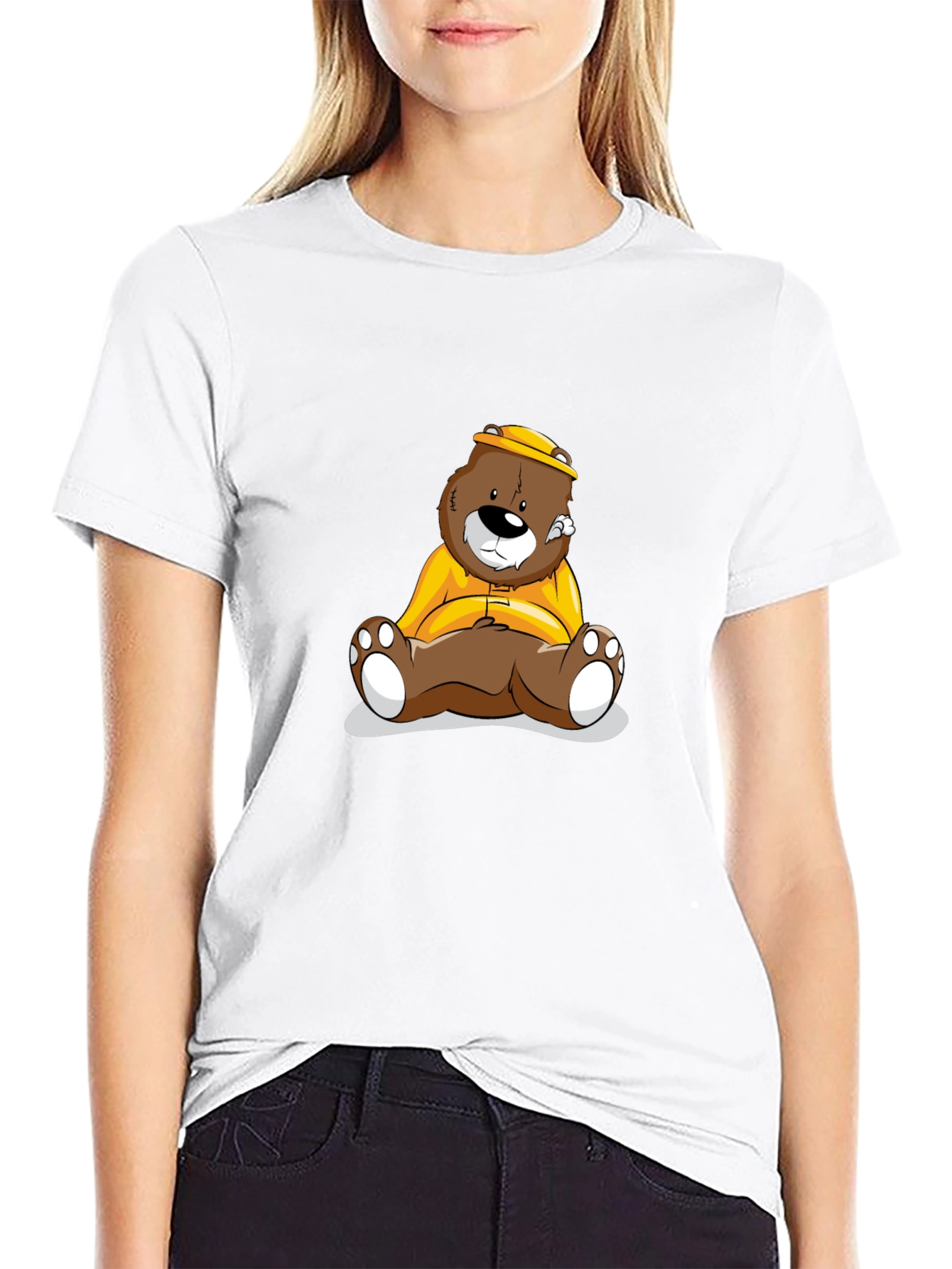 Bear Cartoon Print Black T-Shirt