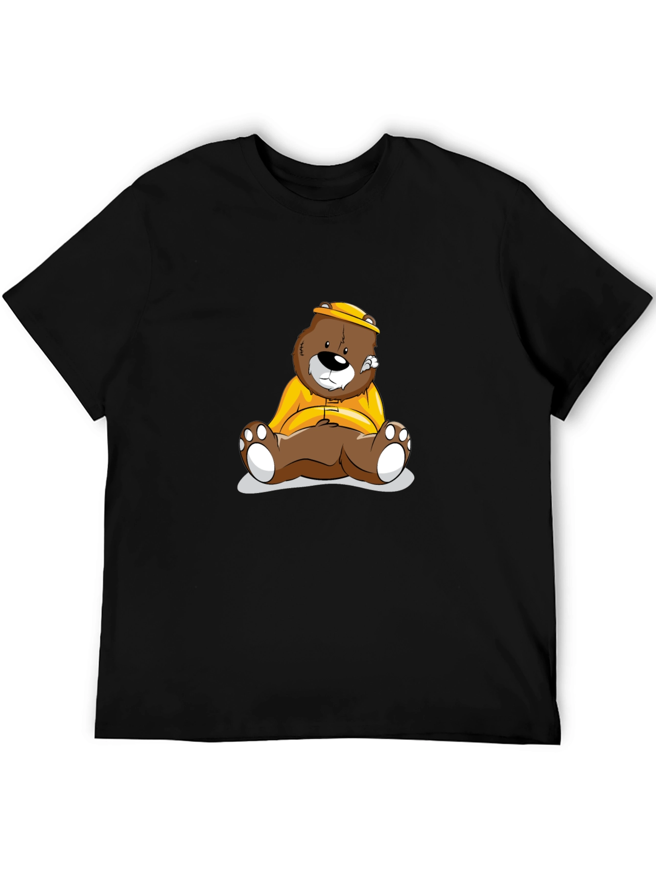 Bear Cartoon Print Black T-Shirt