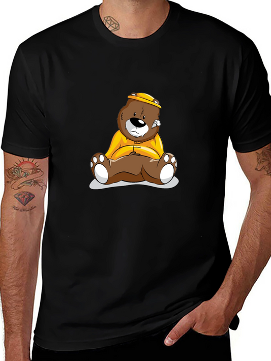 Bear Cartoon Print Black T-Shirt