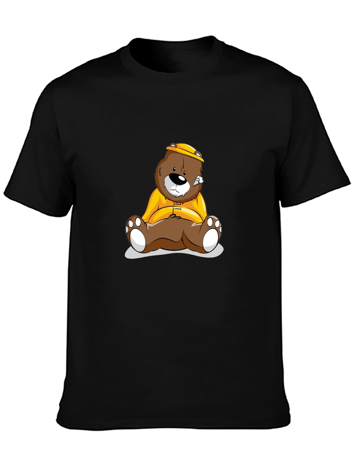 Bear Cartoon Print Black T-Shirt