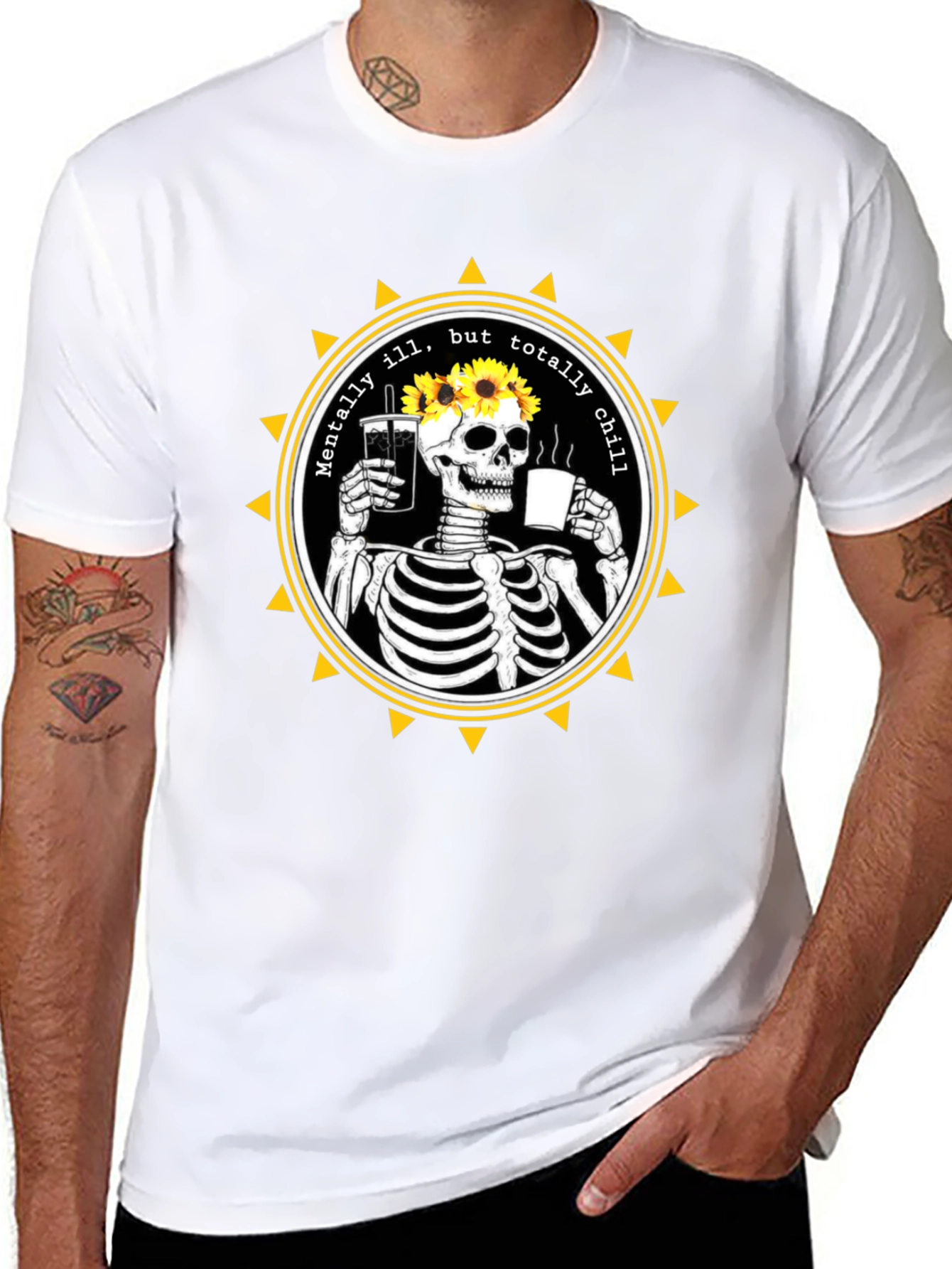 Mentally Ill But Totally Chill Skeleton Graphic Tee