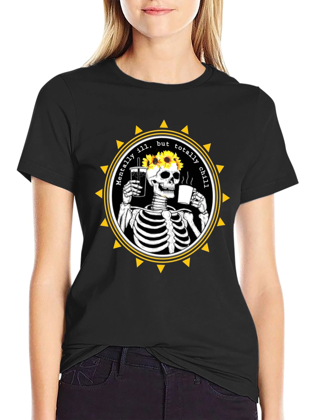 Mentally Ill But Totally Chill Skeleton Graphic Tee