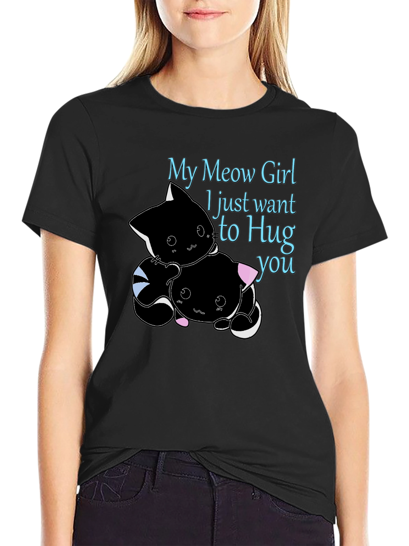 My Meow Girl Hug T-Shirt Cute Graphic Tee
