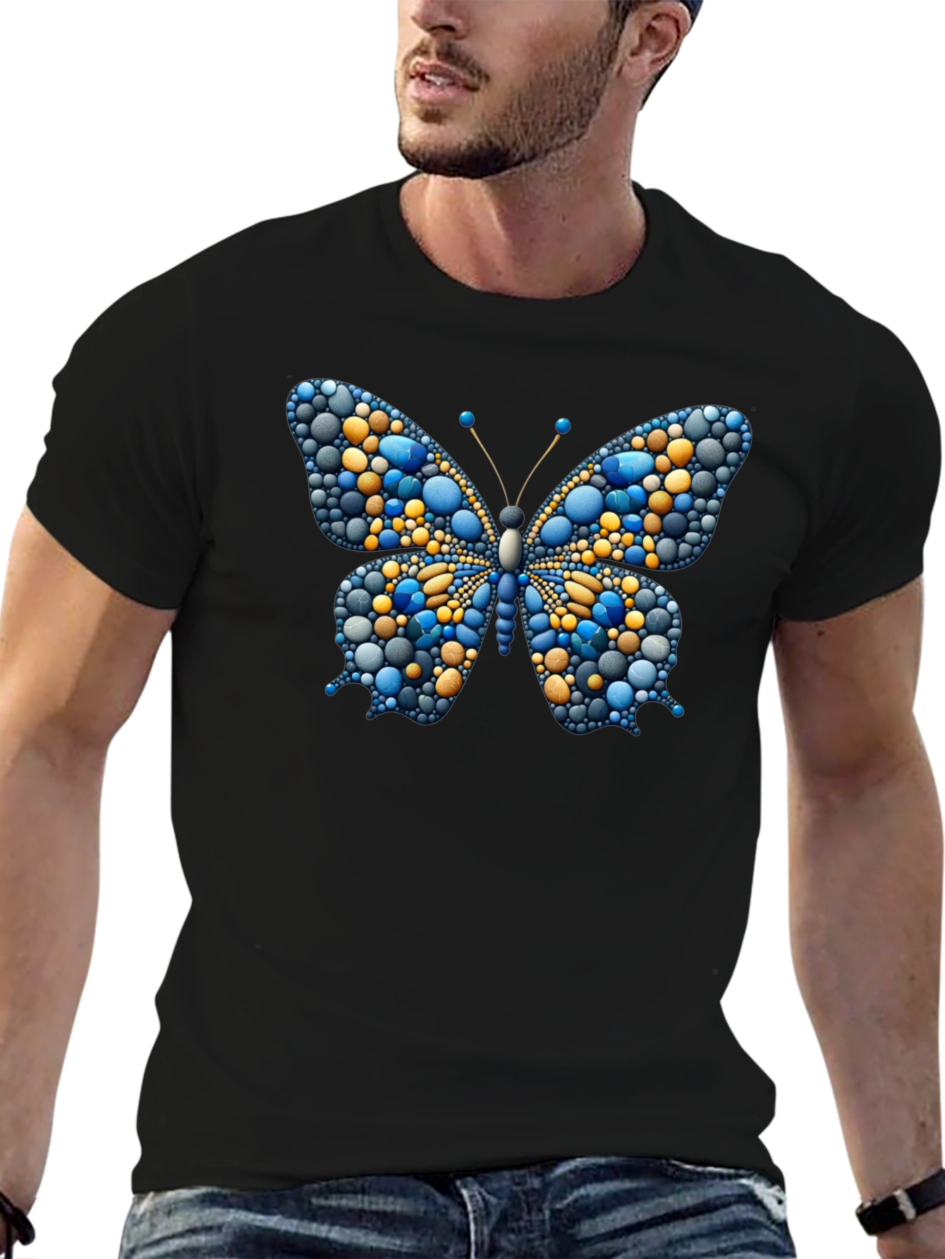Blue & Gold Butterfly Graphic Tee