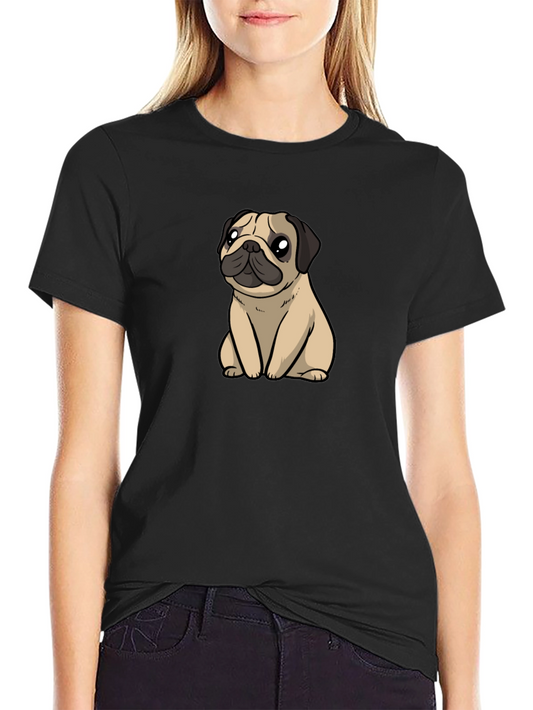 Cute Pug Graphic T-Shirt - Black Cotton Blend