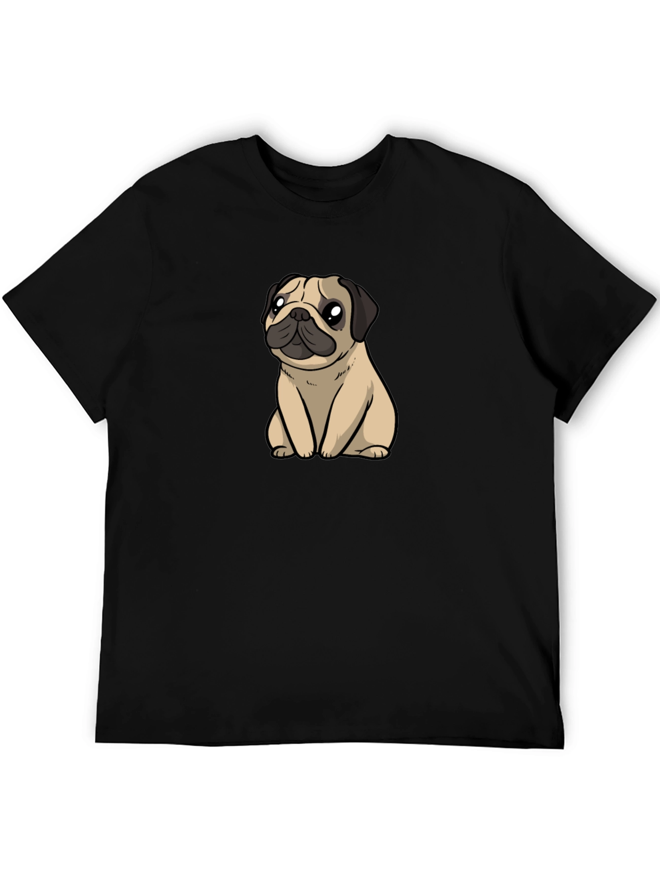 Cute Pug Graphic T-Shirt - Black Cotton Blend