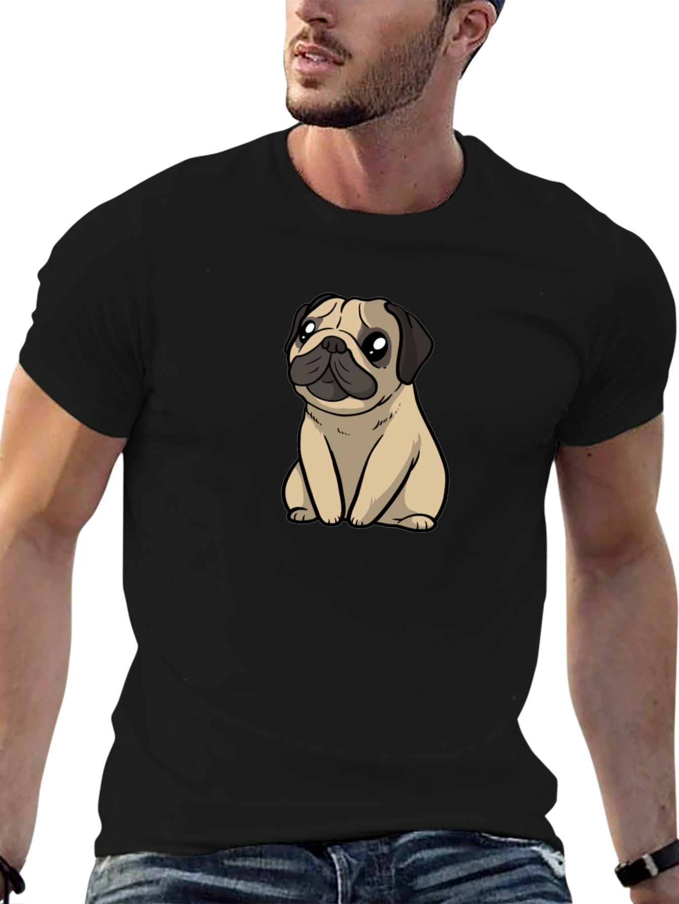 Cute Pug Graphic T-Shirt - Black Cotton Blend