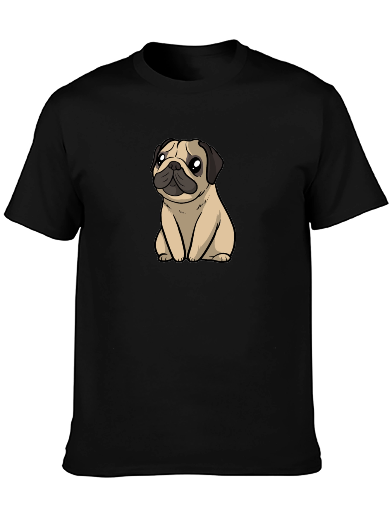Cute Pug Graphic T-Shirt - Black Cotton Blend