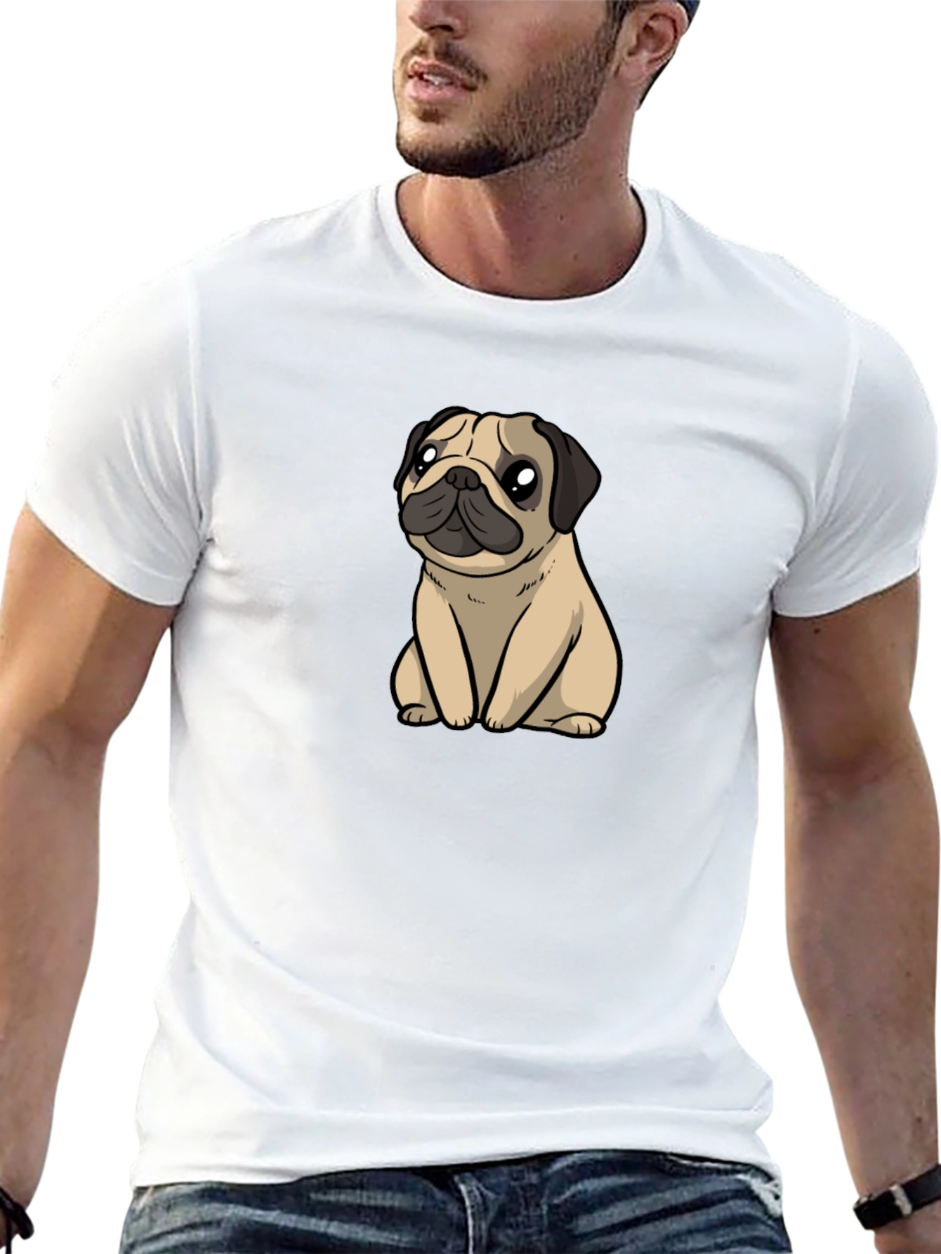 Cute Pug Graphic T-Shirt - Black Cotton Blend