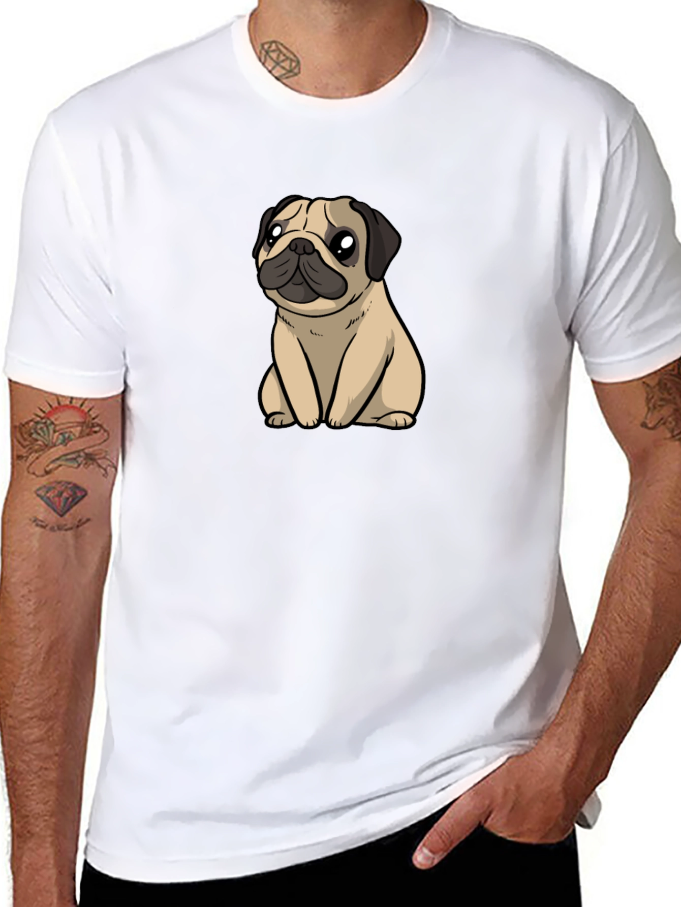 Cute Pug Graphic T-Shirt - Black Cotton Blend