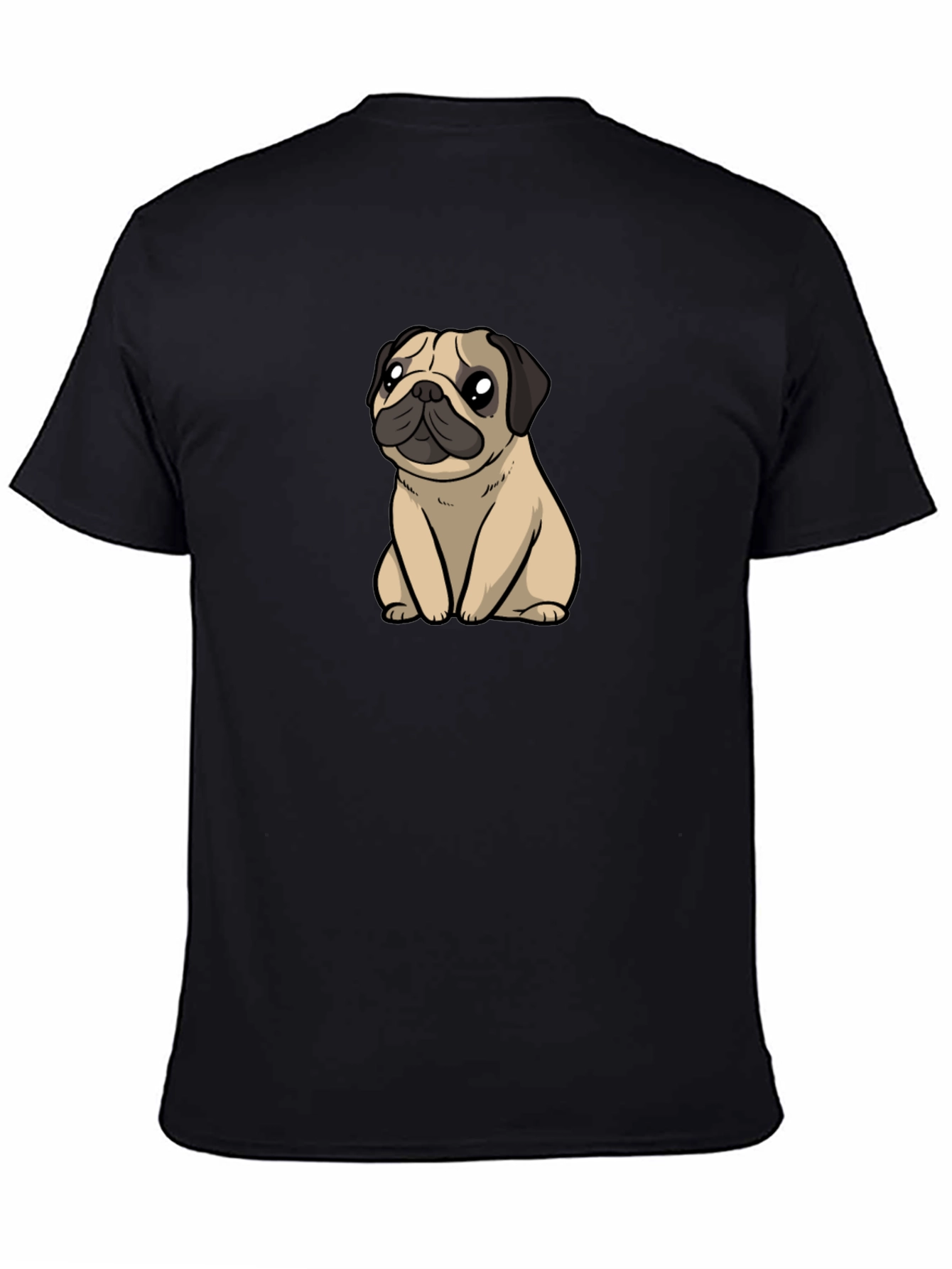 Cute Pug Graphic T-Shirt - Black Cotton Blend