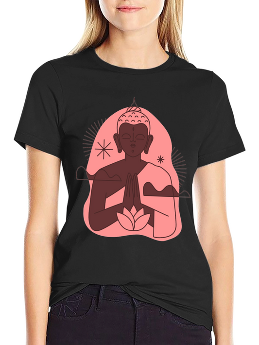 Buddha Graphic Black T-Shirt - Peaceful Lotus Design