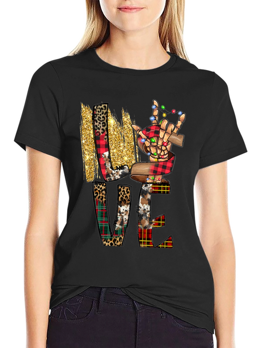 Festive LOVE Graphic Tee - Christmas Skeleton Hand