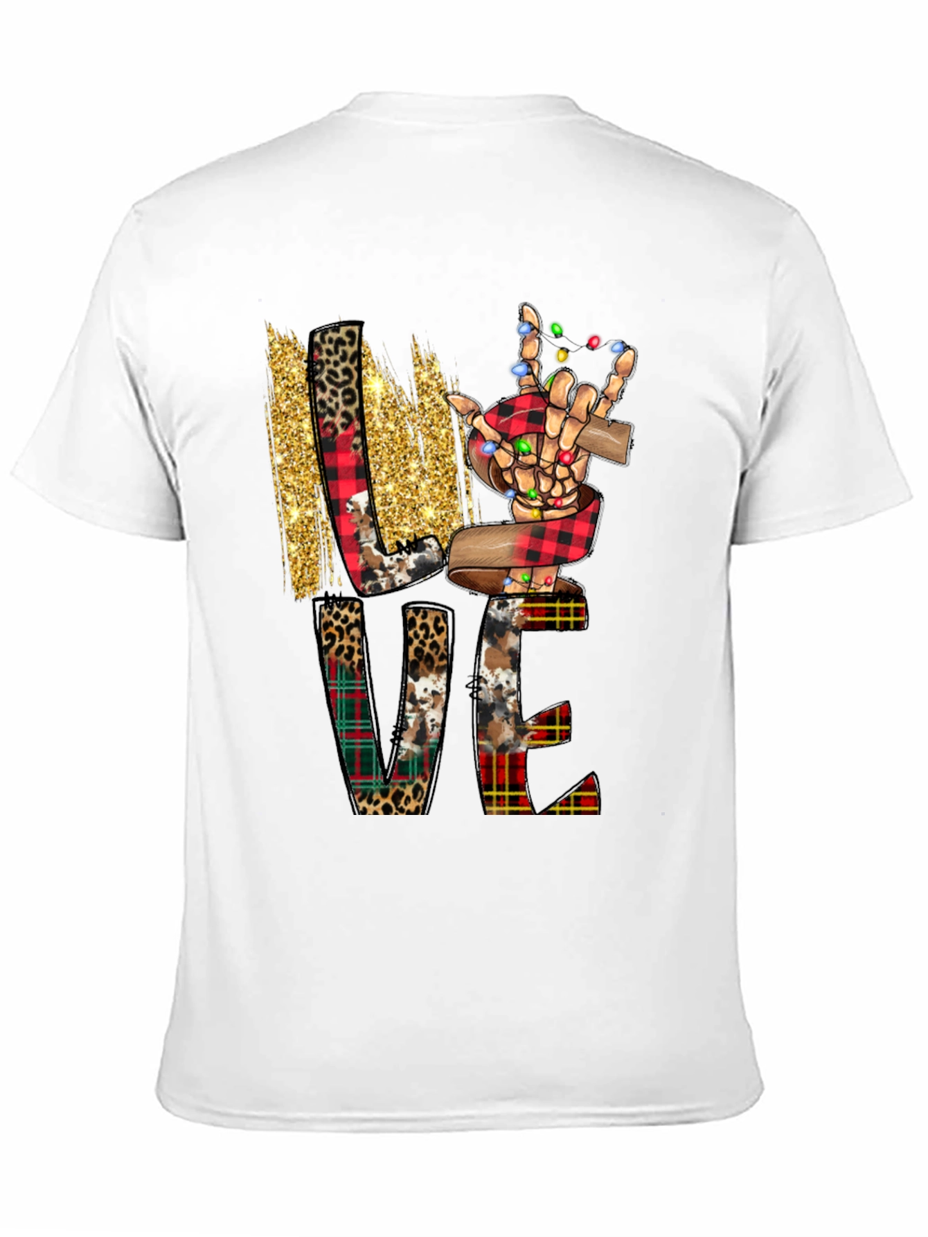 Festive LOVE Graphic Tee - Christmas Skeleton Hand