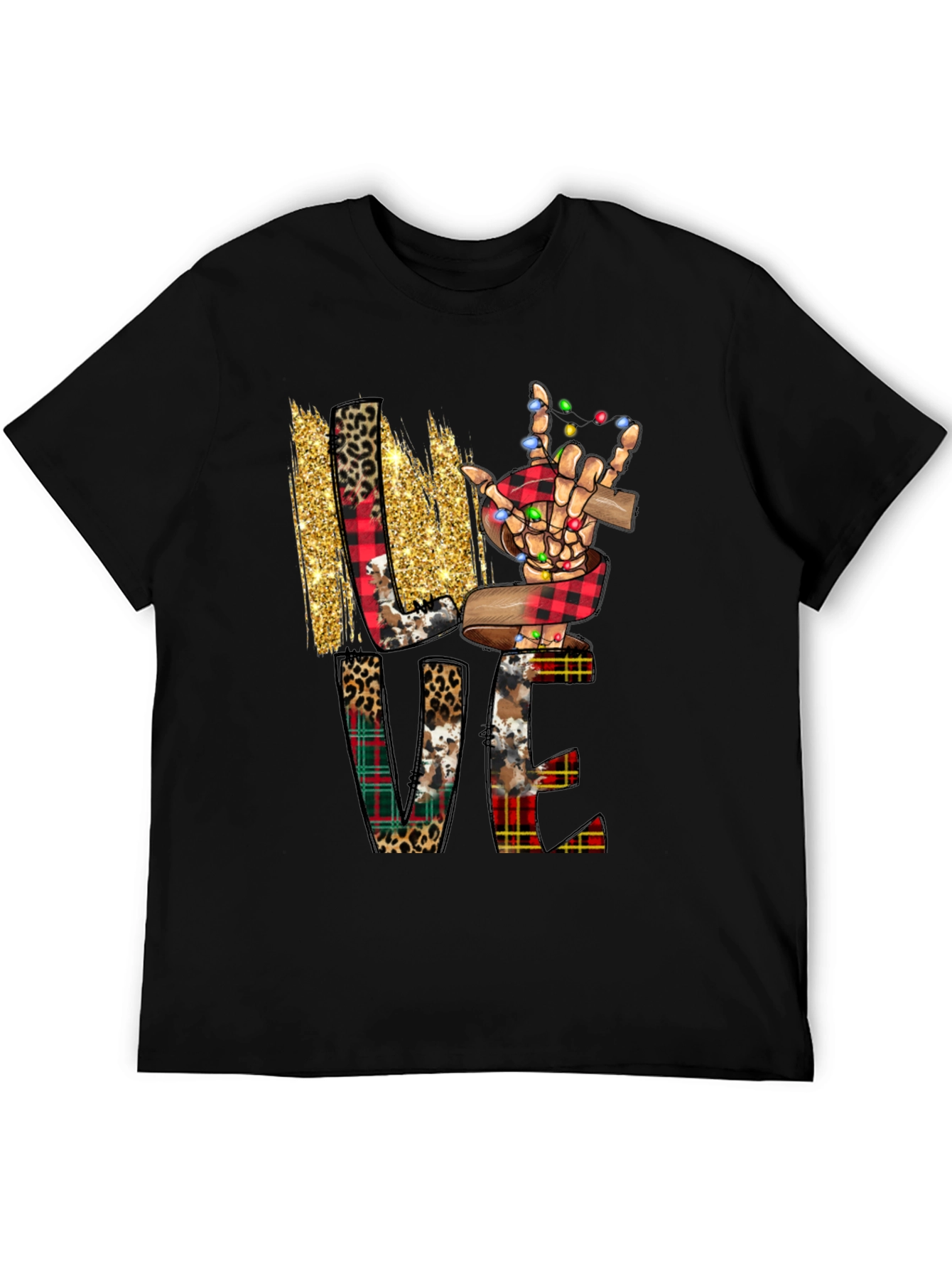 Festive LOVE Graphic Tee - Christmas Skeleton Hand