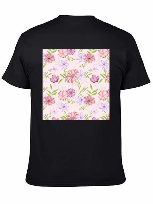 Floral Pattern T-Shirt - Black Casual Tee