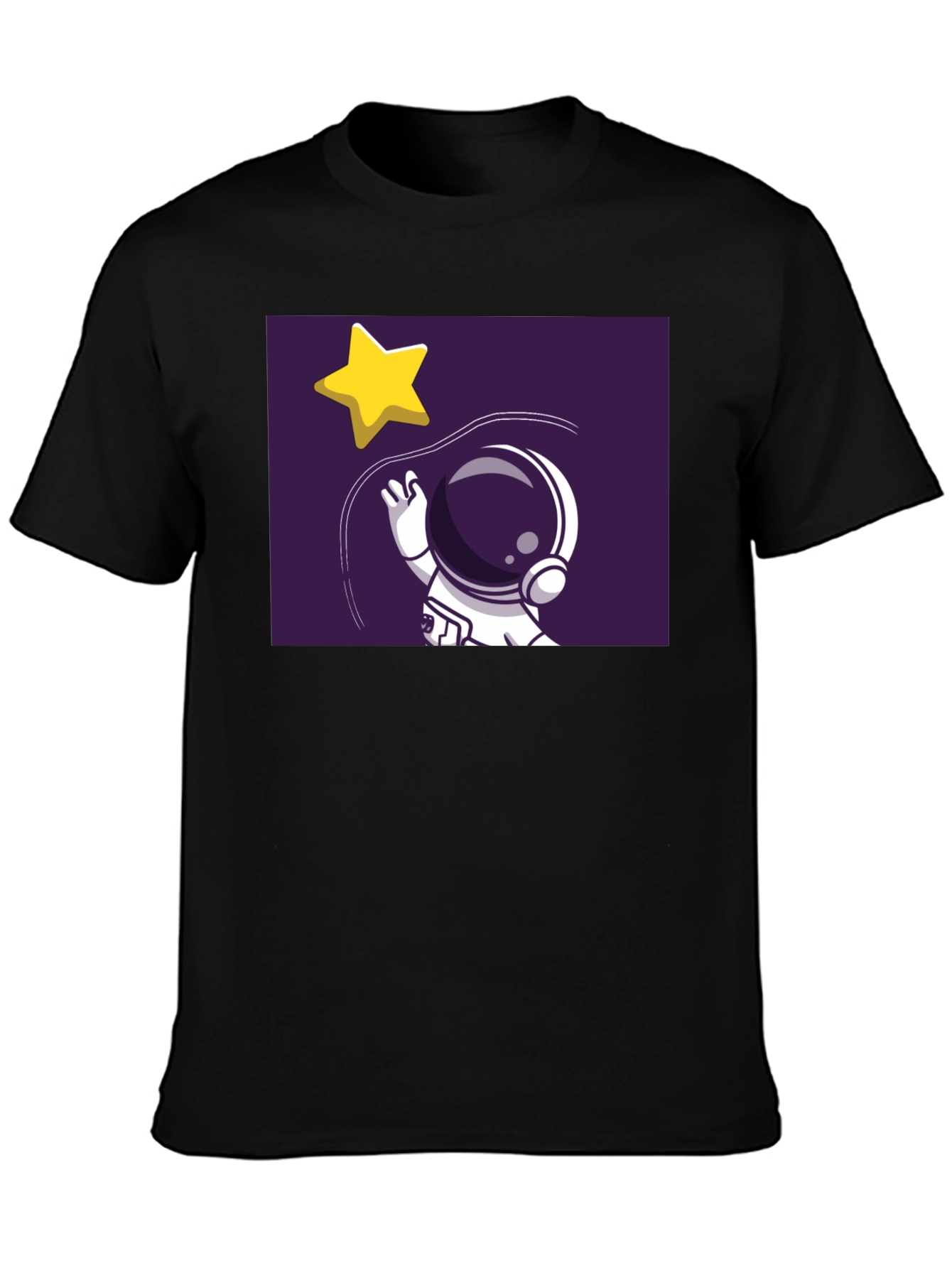 Astronaut Star Catching Graphic Black T-Shirt
