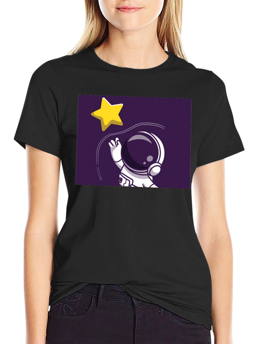 Astronaut Star Catching Graphic Black T-Shirt