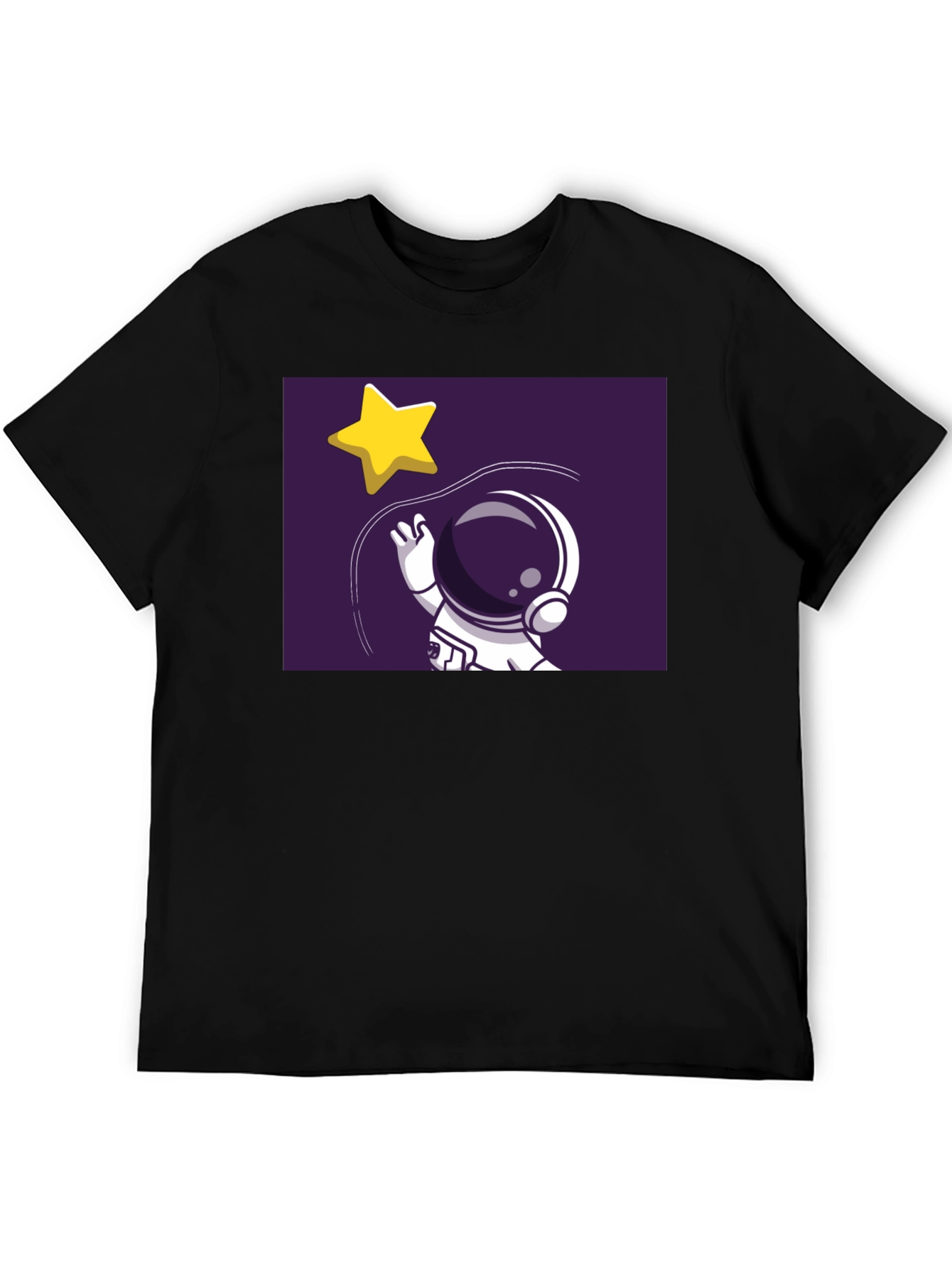 Astronaut Star Catching Graphic Black T-Shirt