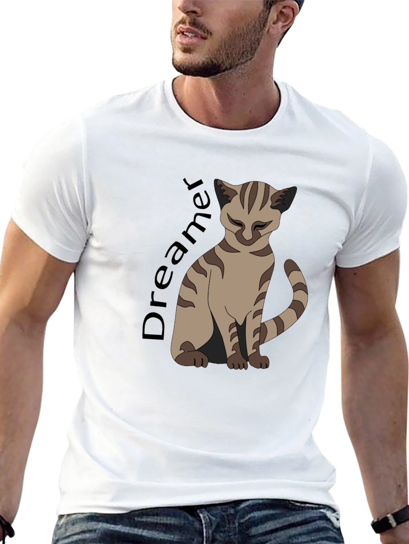 Dreamer Cat Graphic T-Shirt - Unisex Black Tee