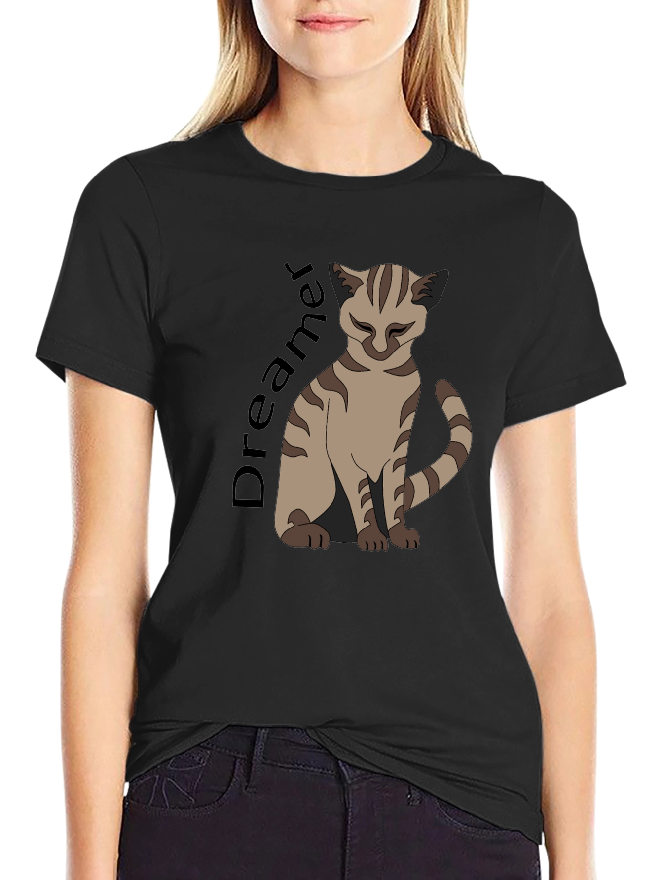 Dreamer Cat Graphic T-Shirt - Unisex Black Tee