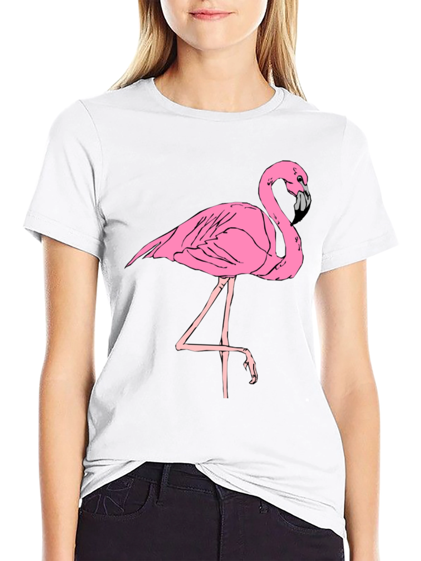 Mens Black T-Shirt with Pink Flamingo Graphic