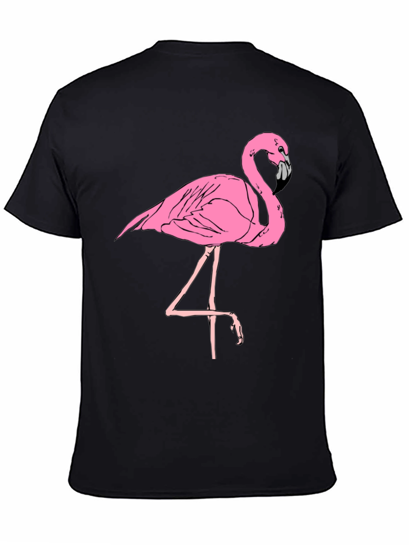 Mens Black T-Shirt with Pink Flamingo Graphic