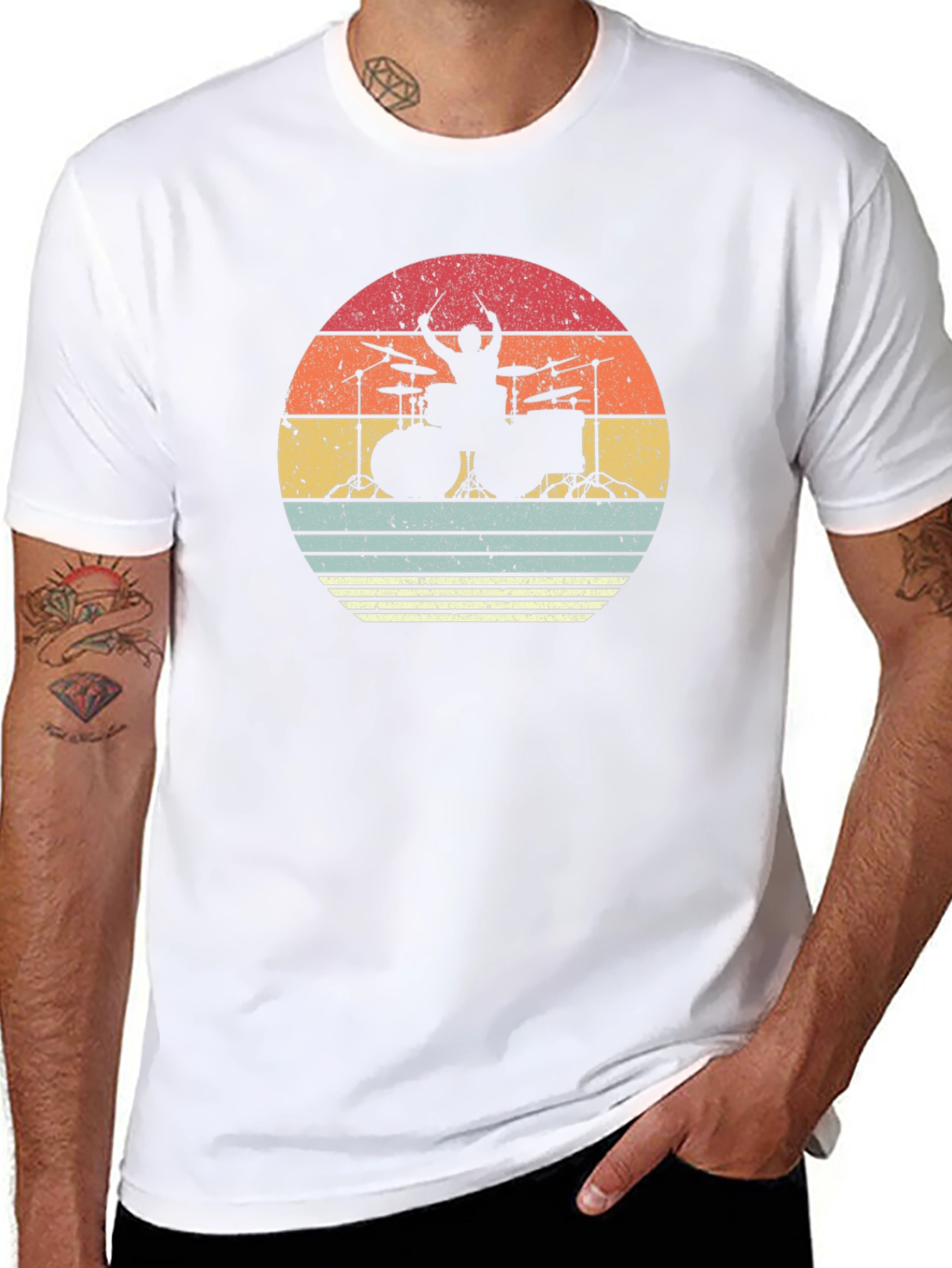 Retro Drummer Sunset T-Shirt - Music Lover Tee