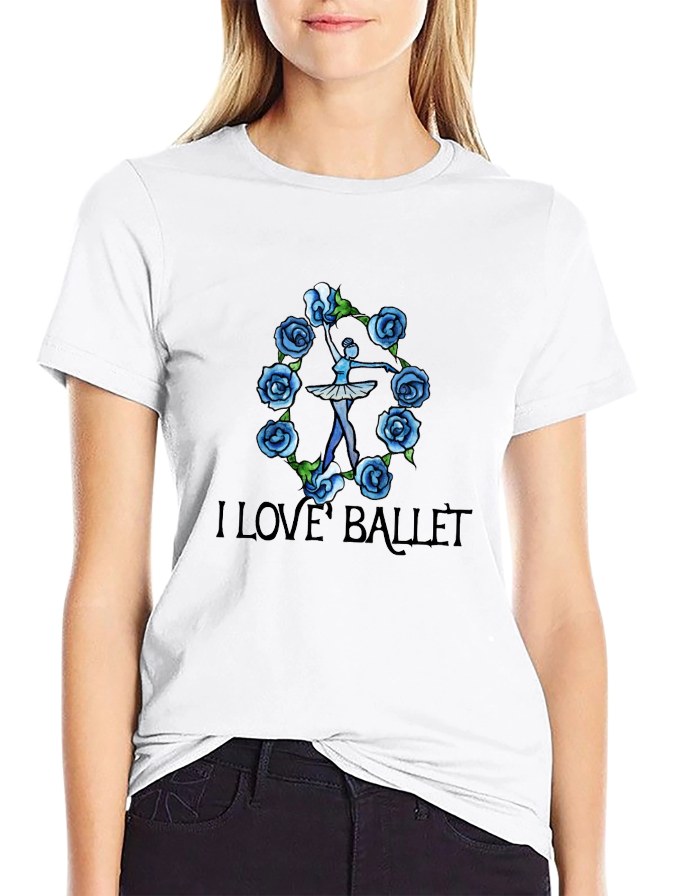 I Love Ballet Dancer Roses Black T-Shirt
