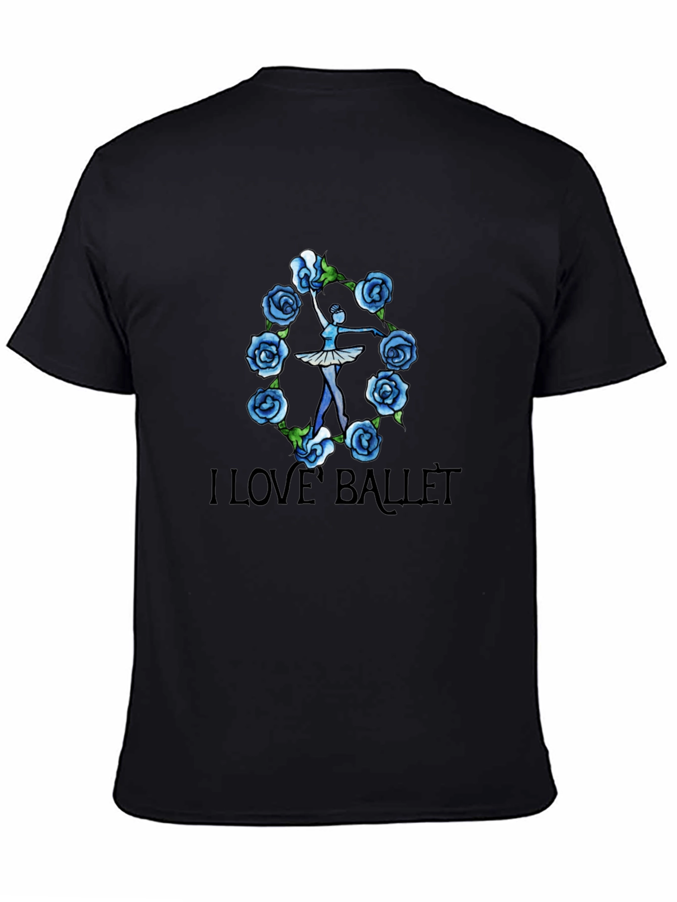 I Love Ballet Dancer Roses Black T-Shirt