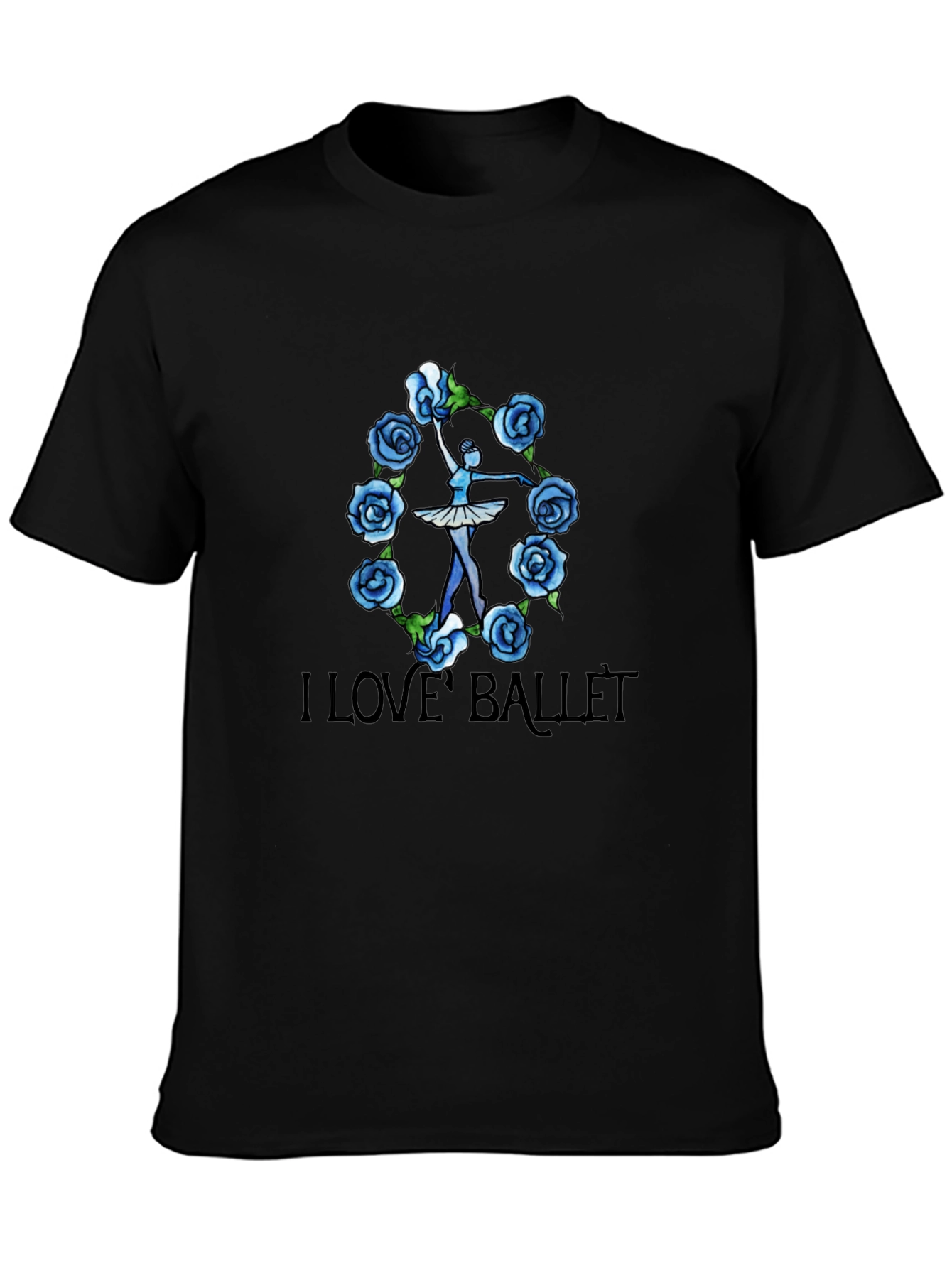 I Love Ballet Dancer Roses Black T-Shirt