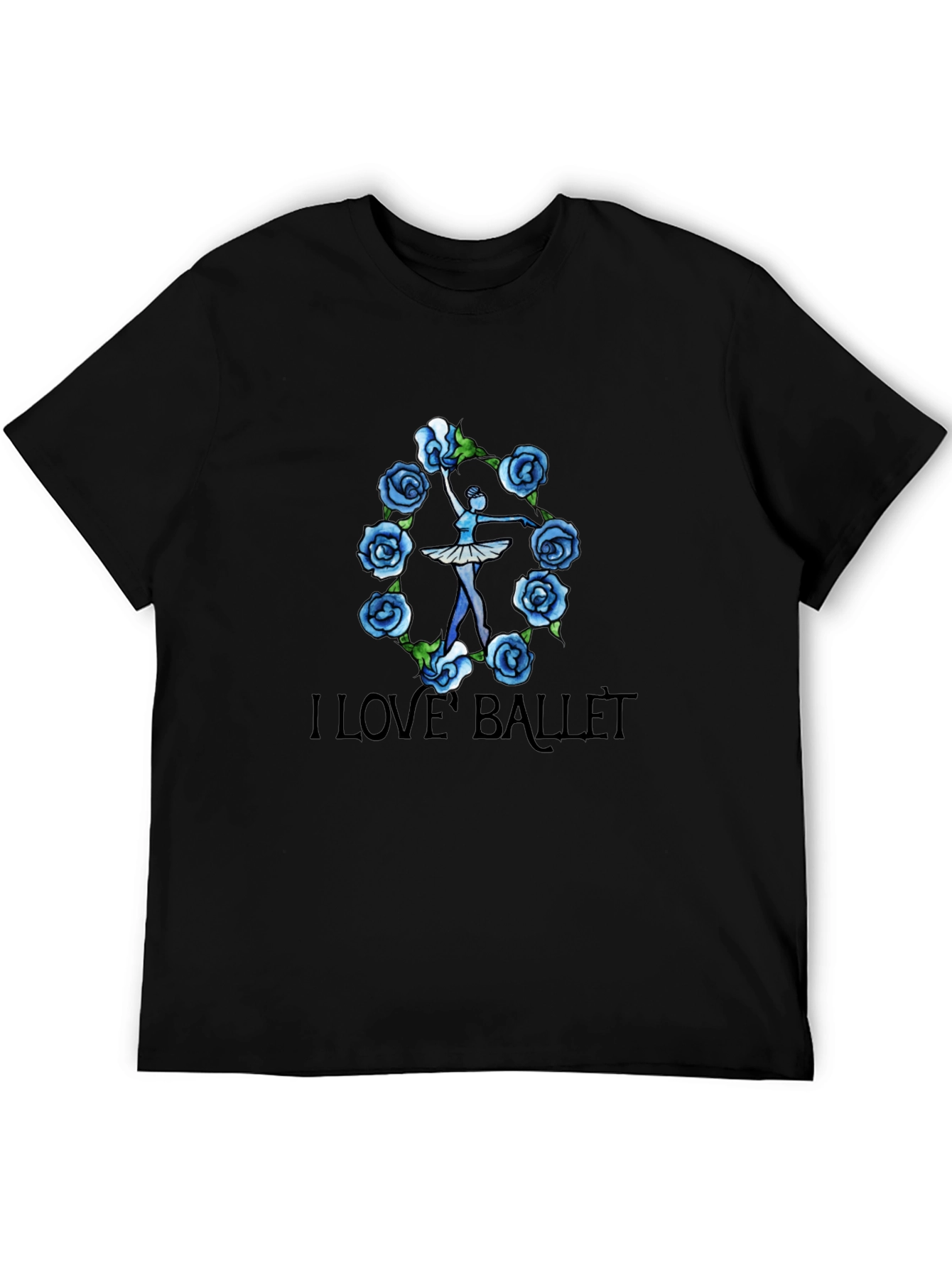 I Love Ballet Dancer Roses Black T-Shirt