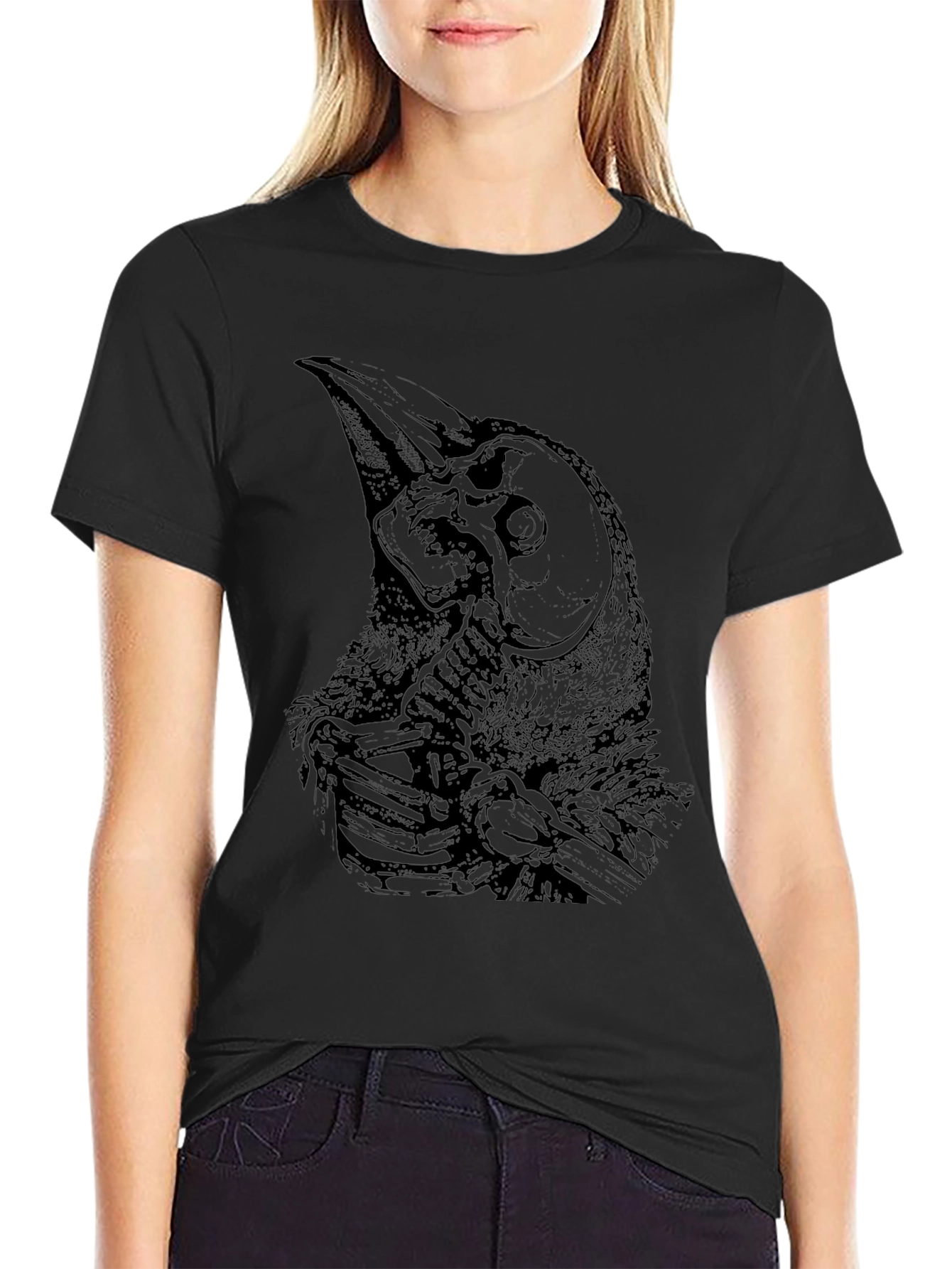 Raven Skull Graphic Black T-Shirt