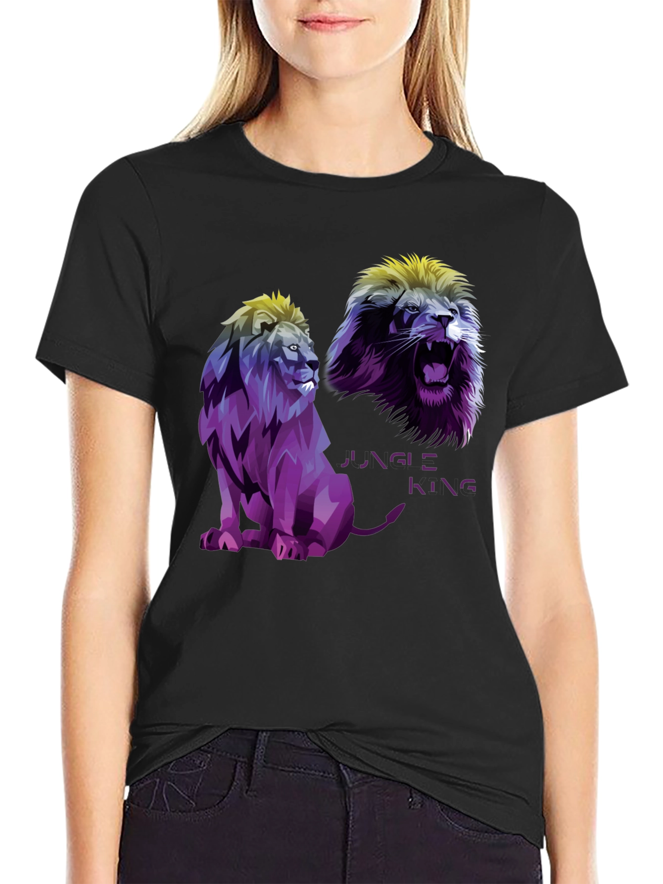 Jungle King Lion Graphic T-Shirt - Black