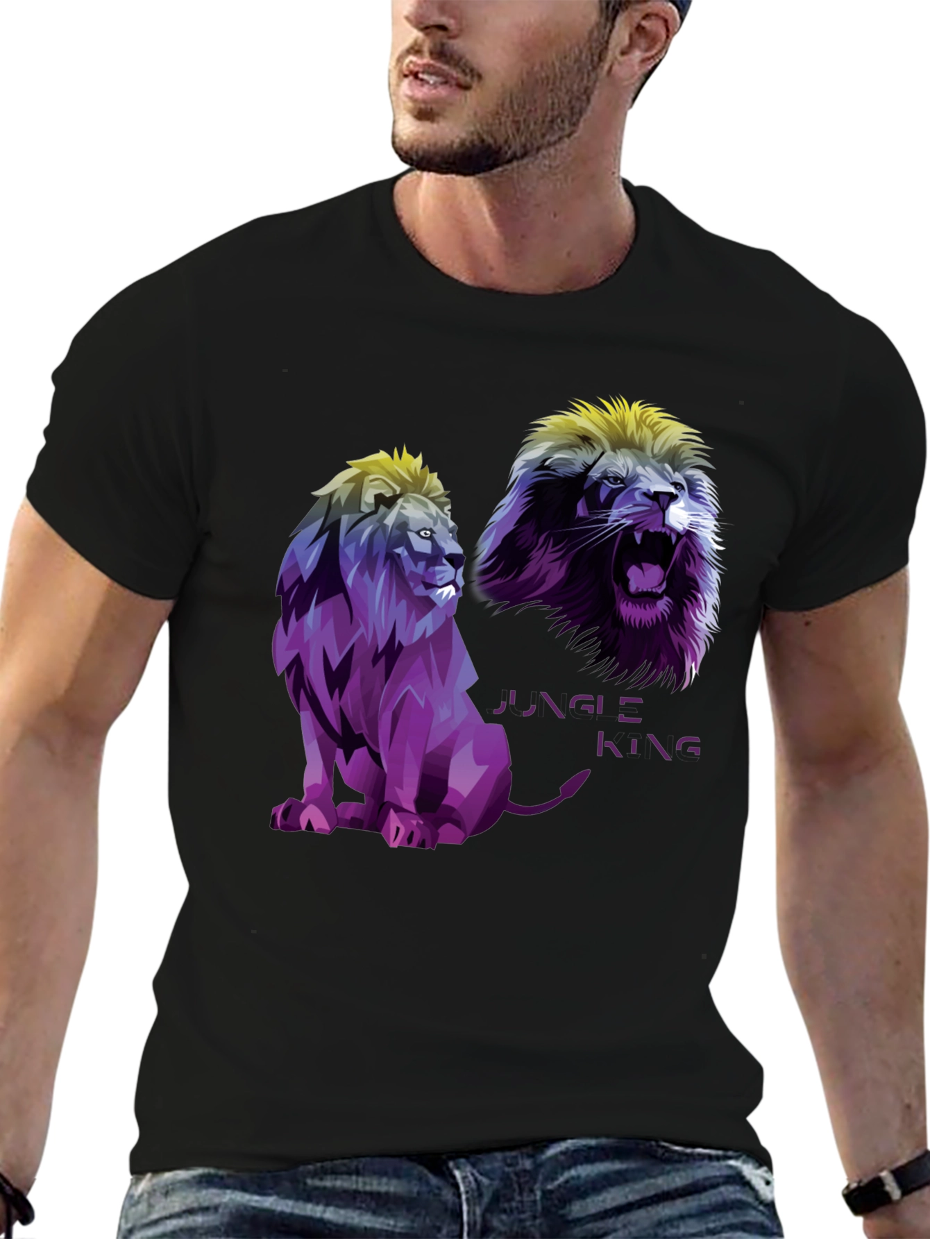 Jungle King Lion Graphic T-Shirt - Black