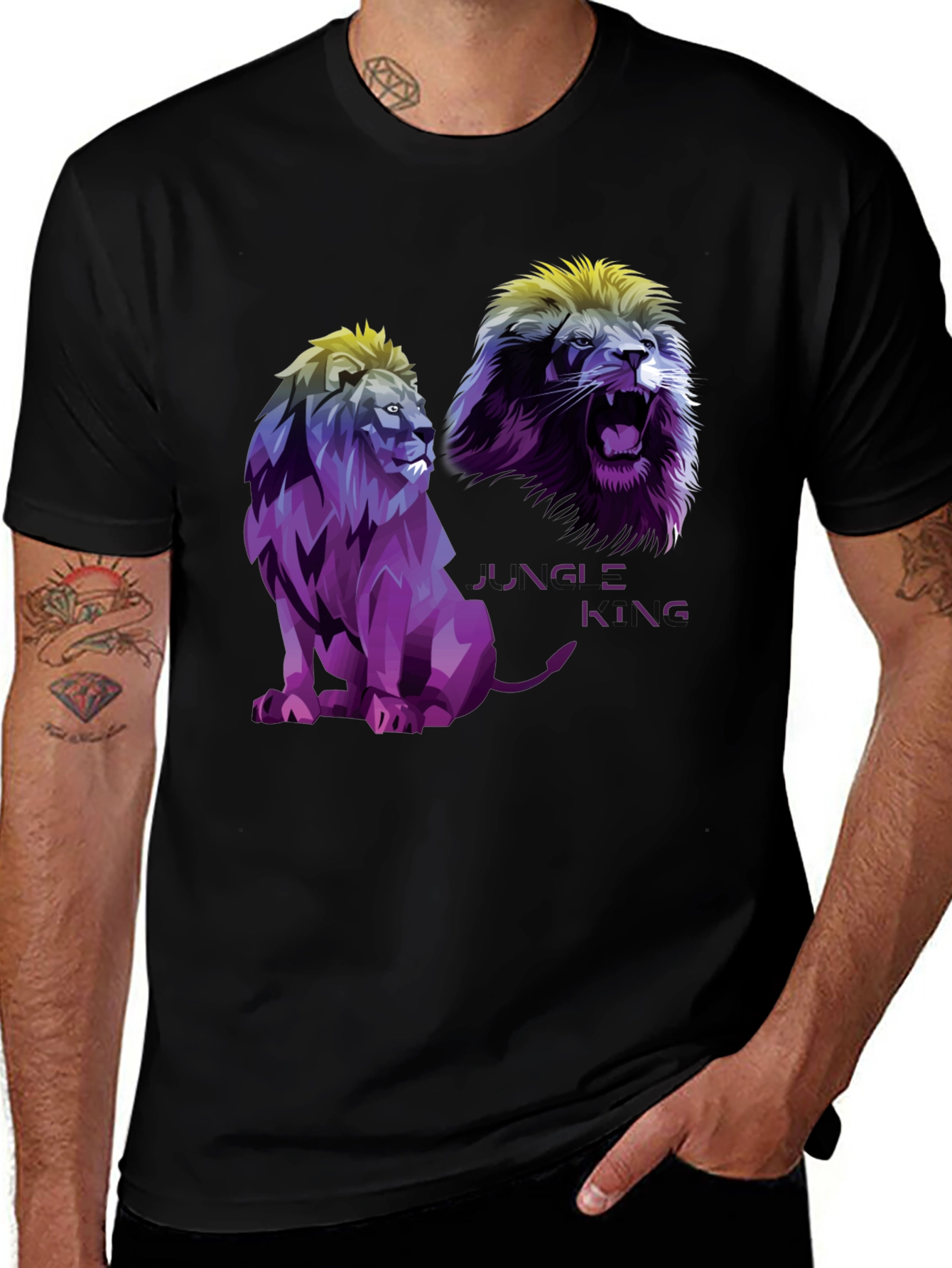 Jungle King Lion Graphic T-Shirt - Black