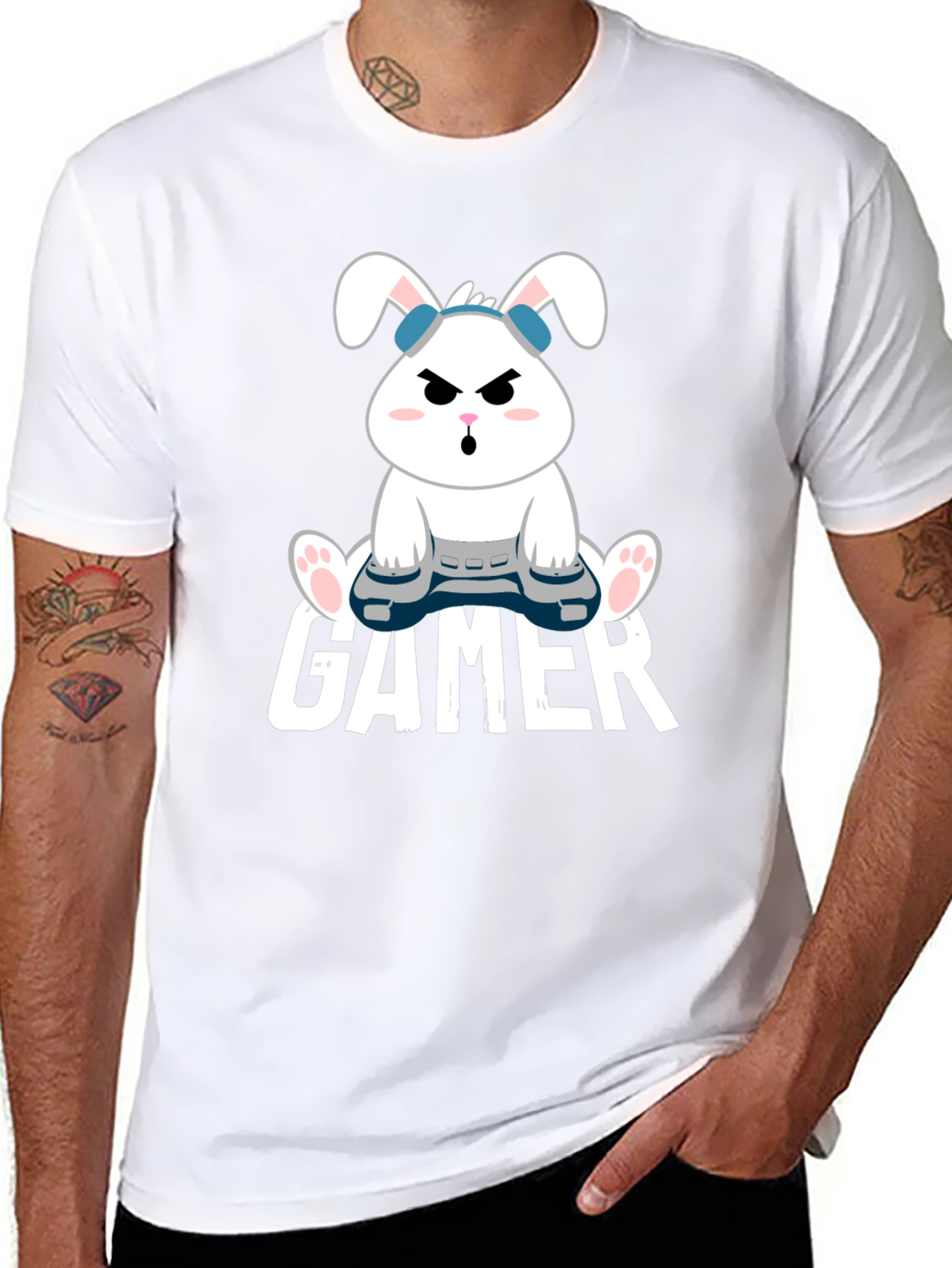 Gamer Bunny Graphic Tee - Playful Style