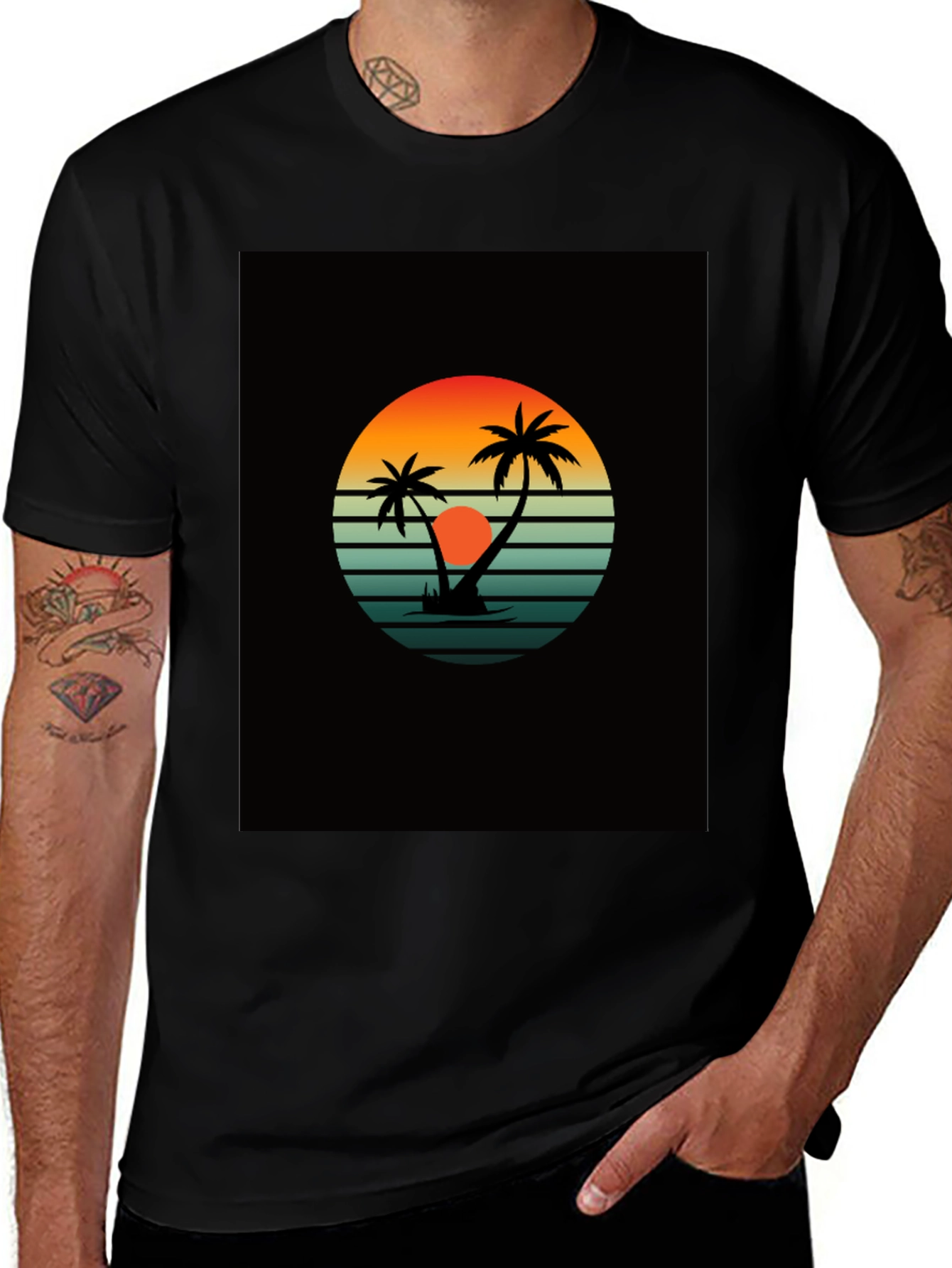 Retro Sunset Palm Tree Graphic Tee