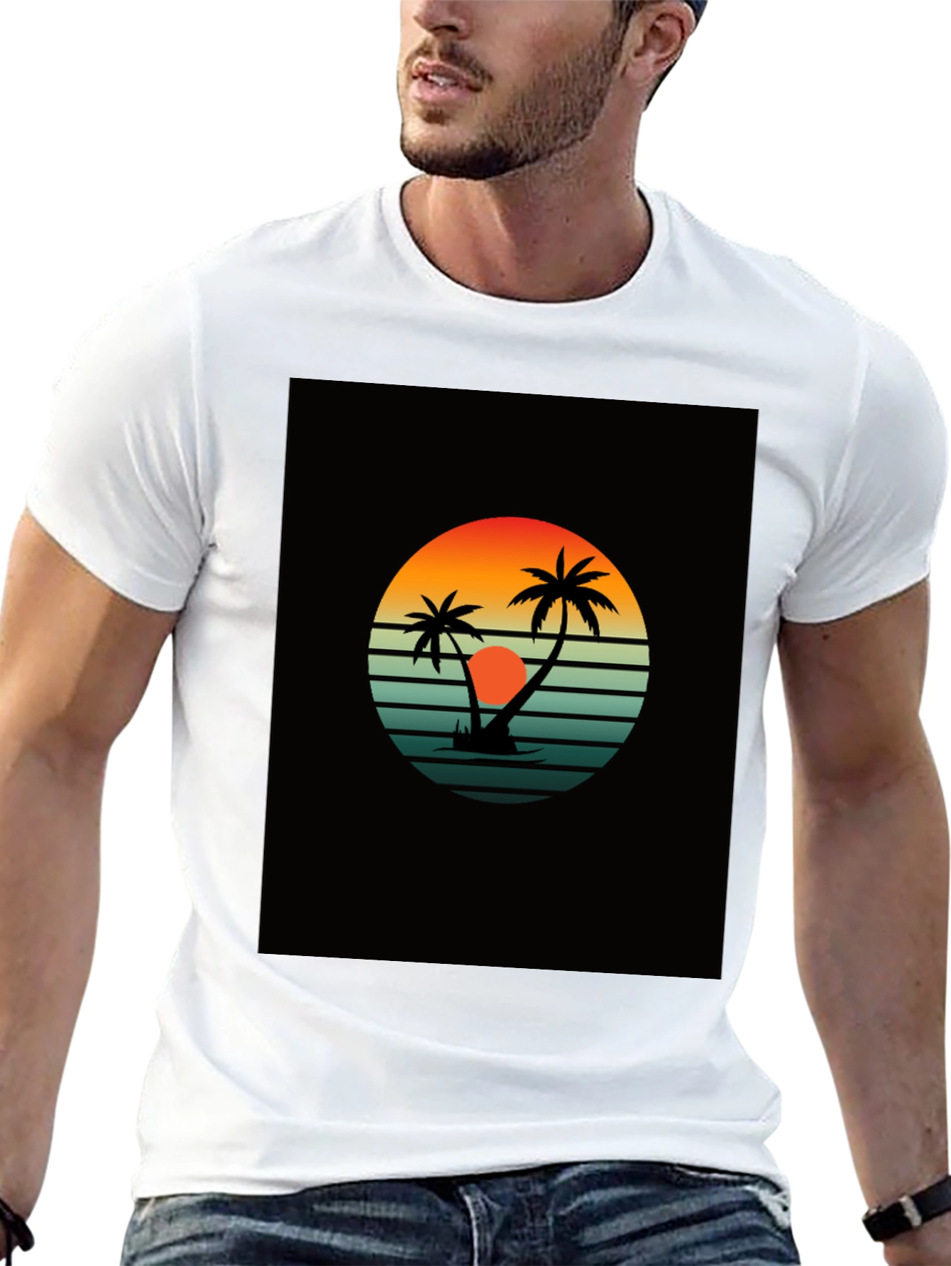 Retro Sunset Palm Tree Graphic Tee