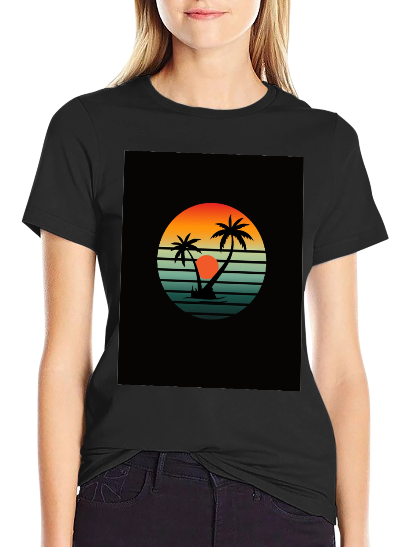Retro Sunset Palm Tree Graphic Tee