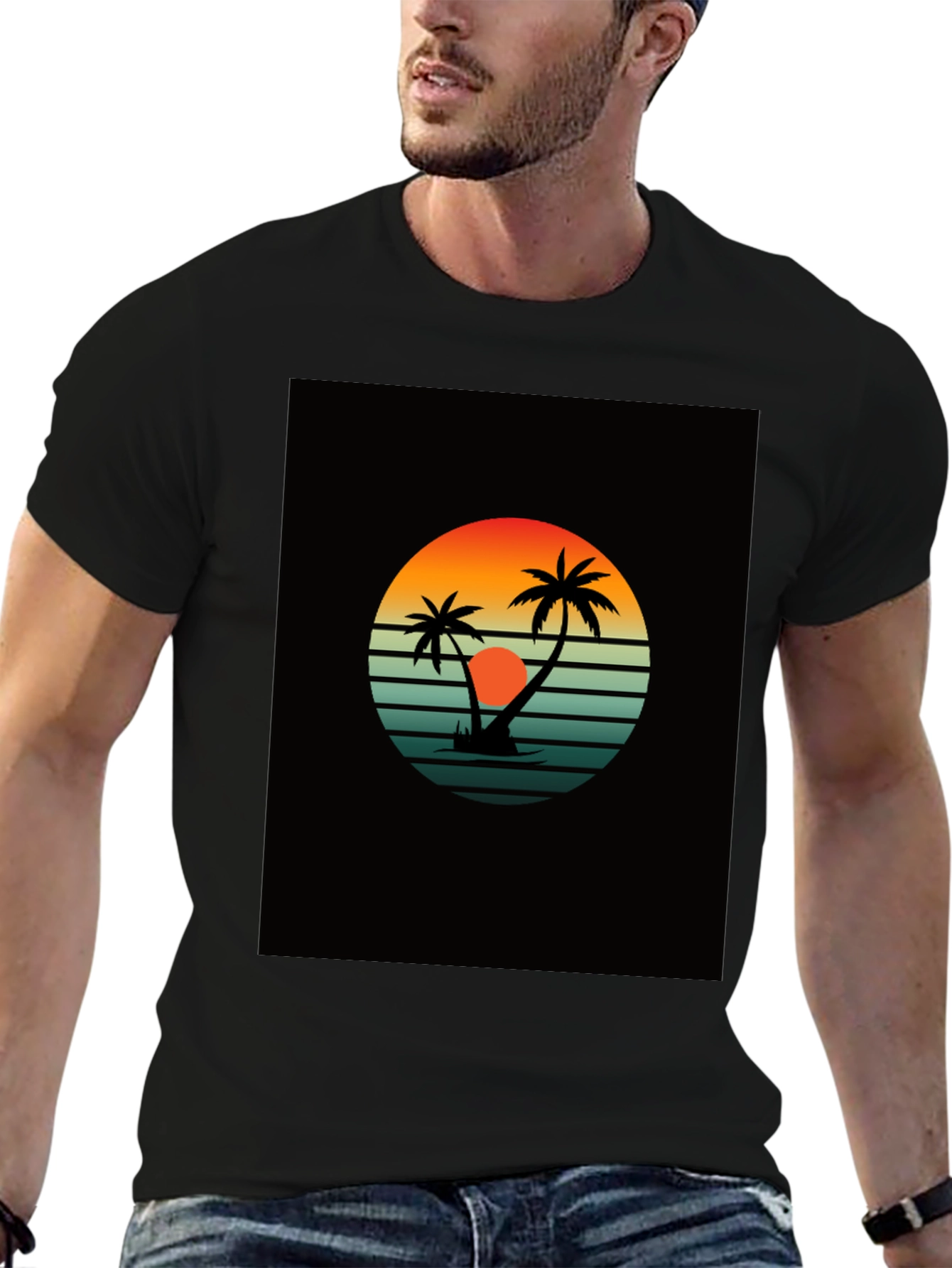 Retro Sunset Palm Tree Graphic Tee