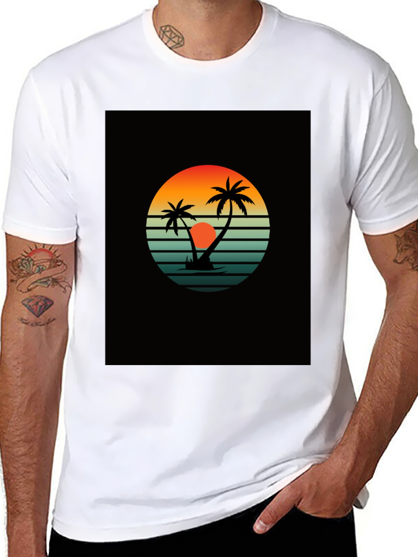 Retro Sunset Palm Tree Graphic Tee
