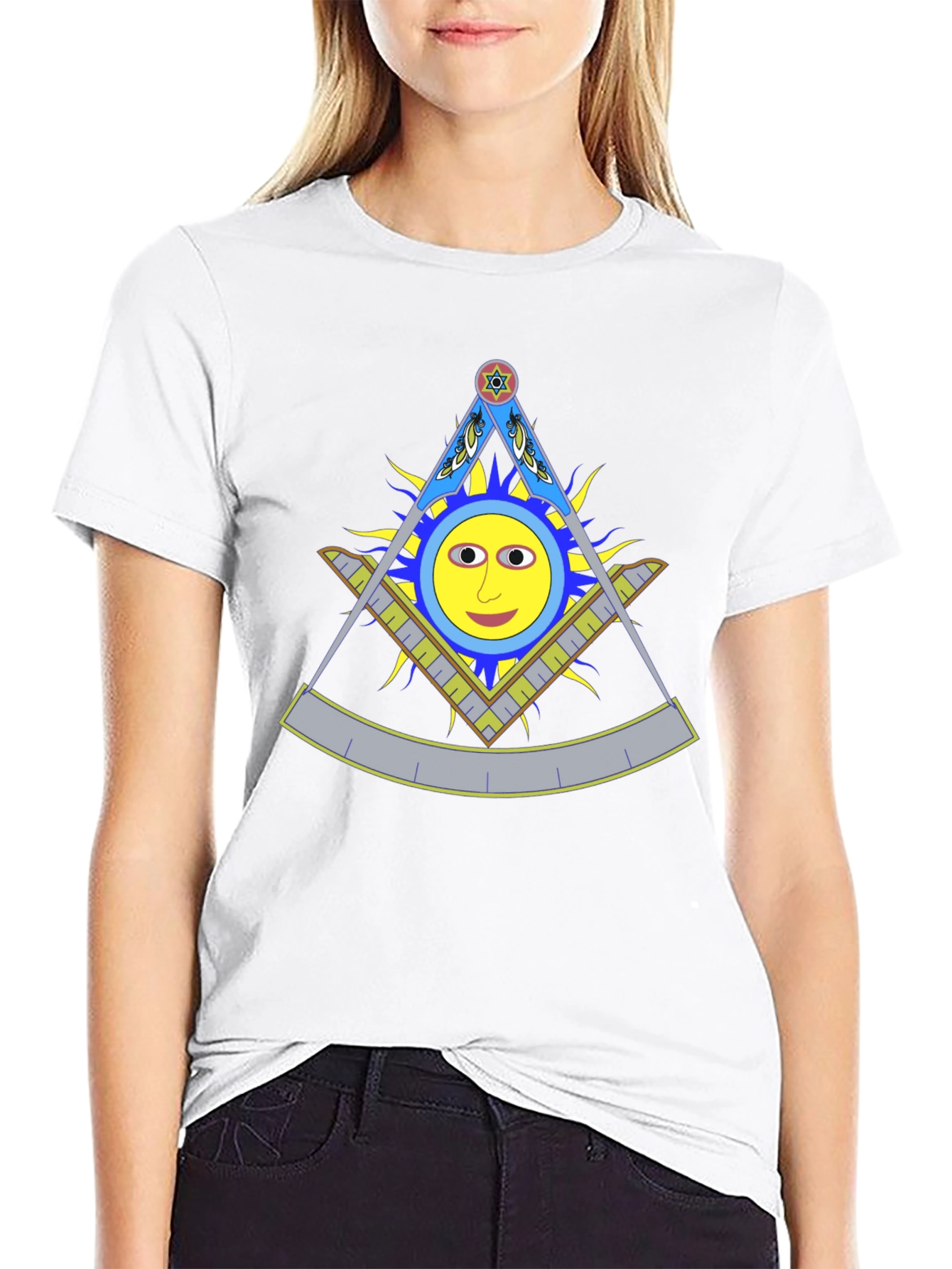 Square & Compass Sun Face Black T-Shirt