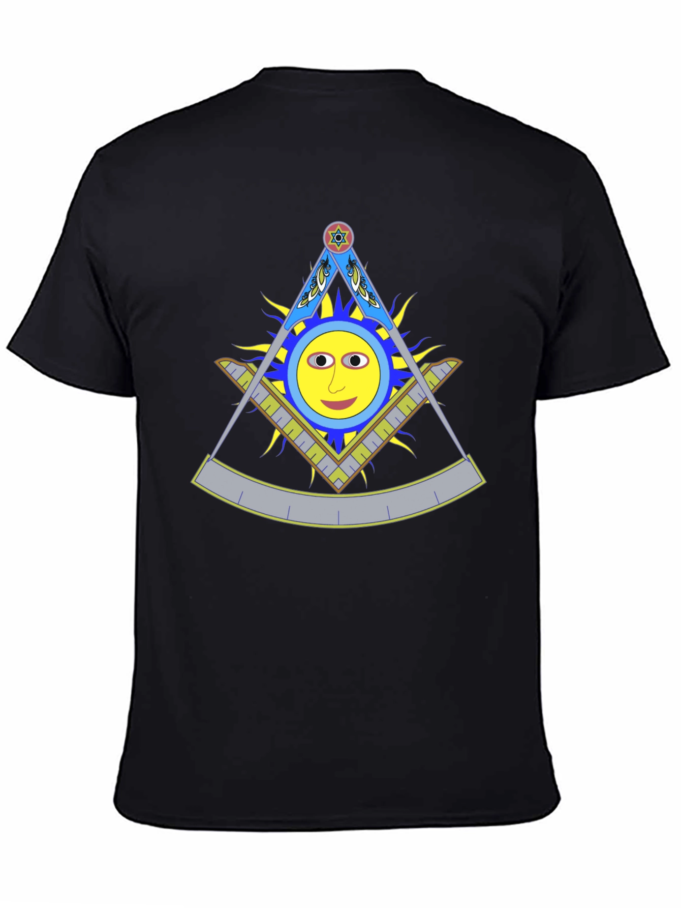 Square & Compass Sun Face Black T-Shirt